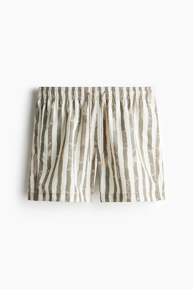Patterned Swim Shorts - Taupe/white striped - 1