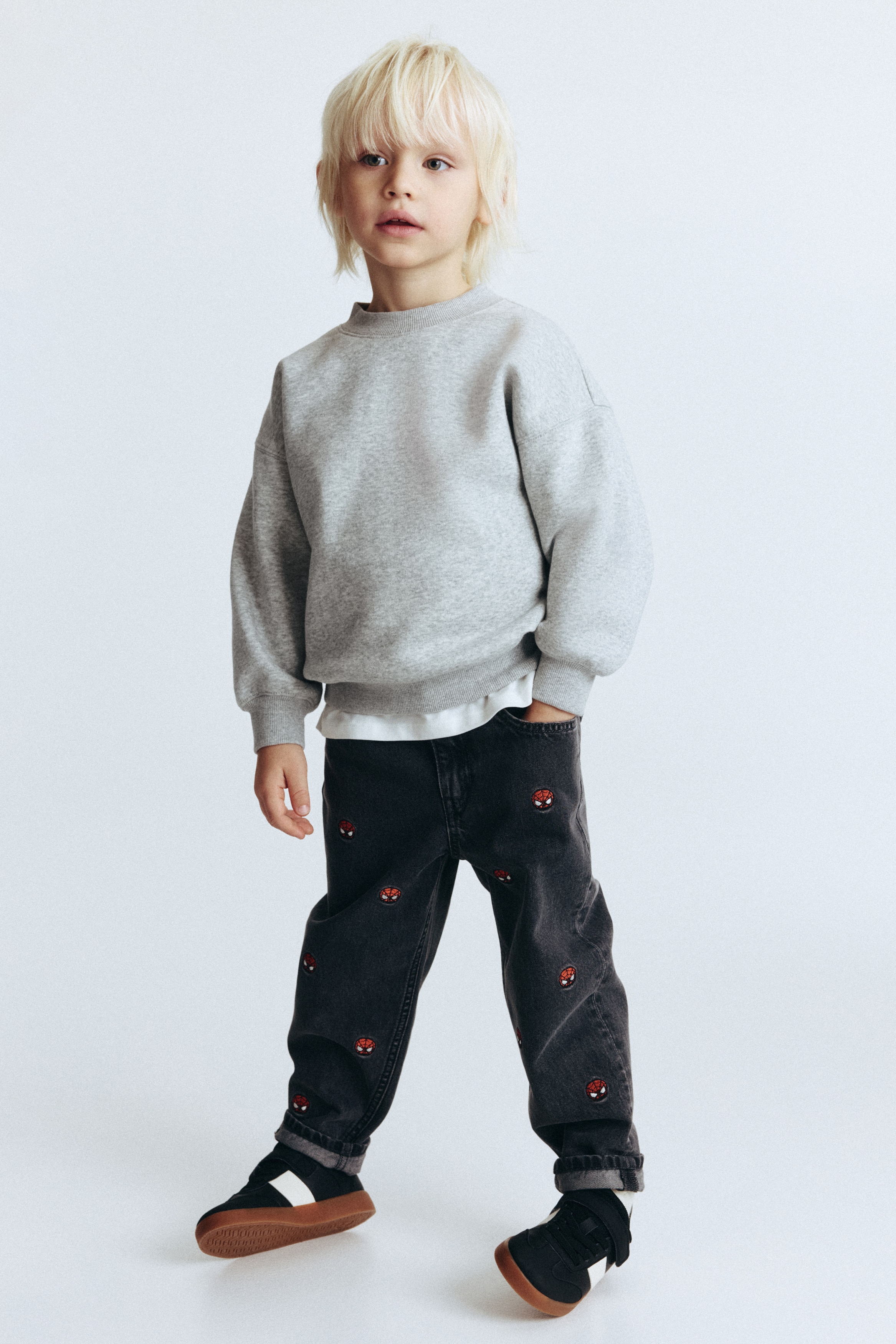 合身圖案牛仔褲 - 丹寧黑/蜘蛛人/淺丹寧藍/漫威漫畫/淺丹寧藍/史努比