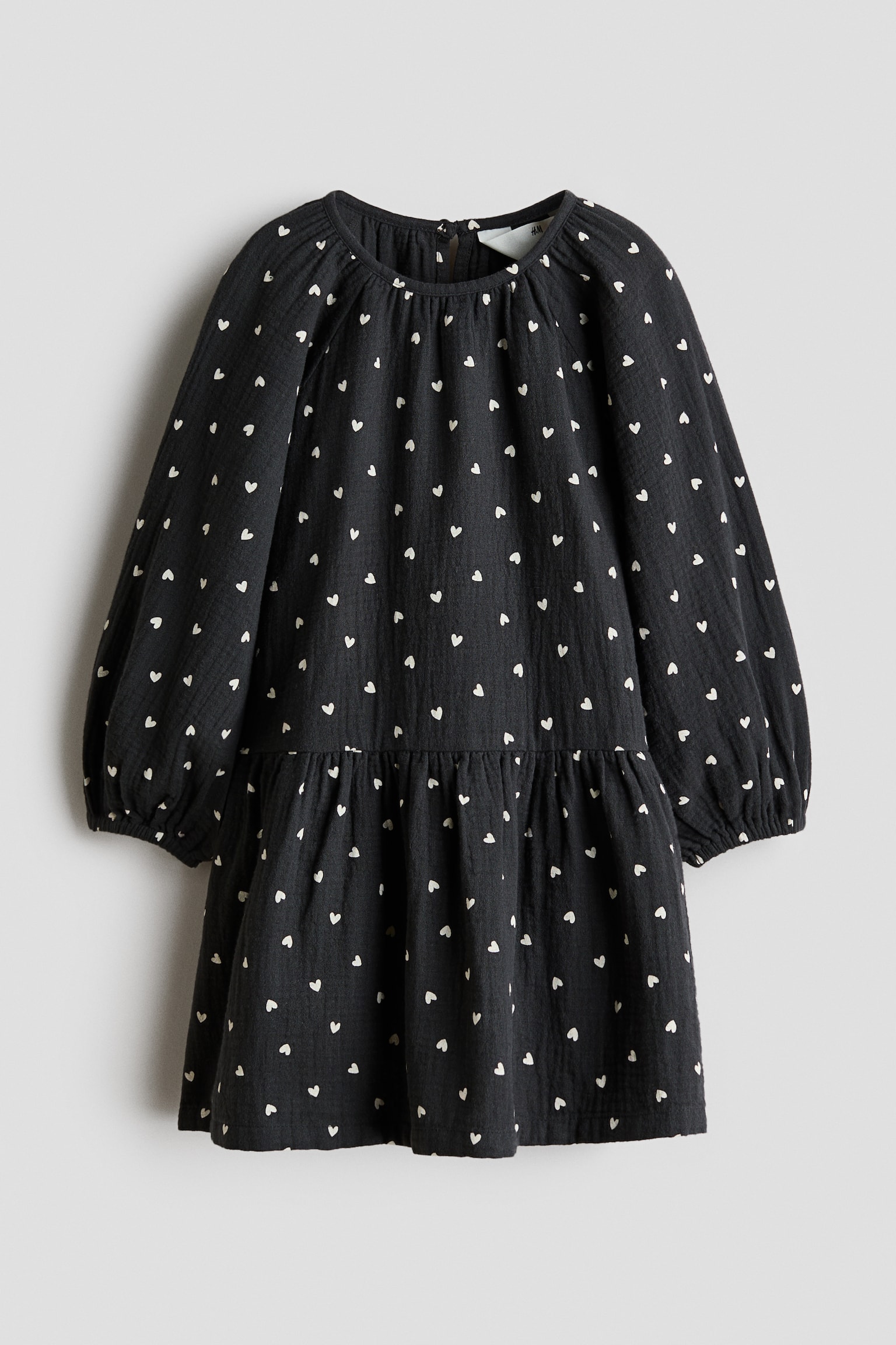 Cotton muslin dress - Dark grey/Hearts/Light dusty pink/Floral