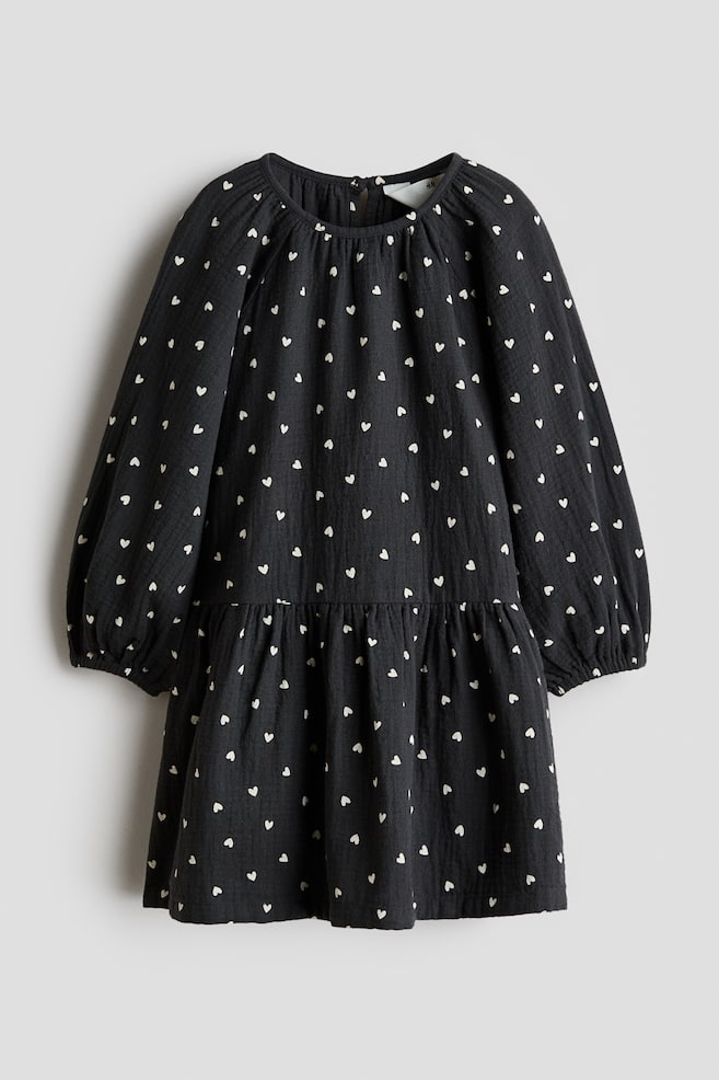 Cotton muslin dress - Dark grey/Hearts/Light dusty pink/Floral - 1