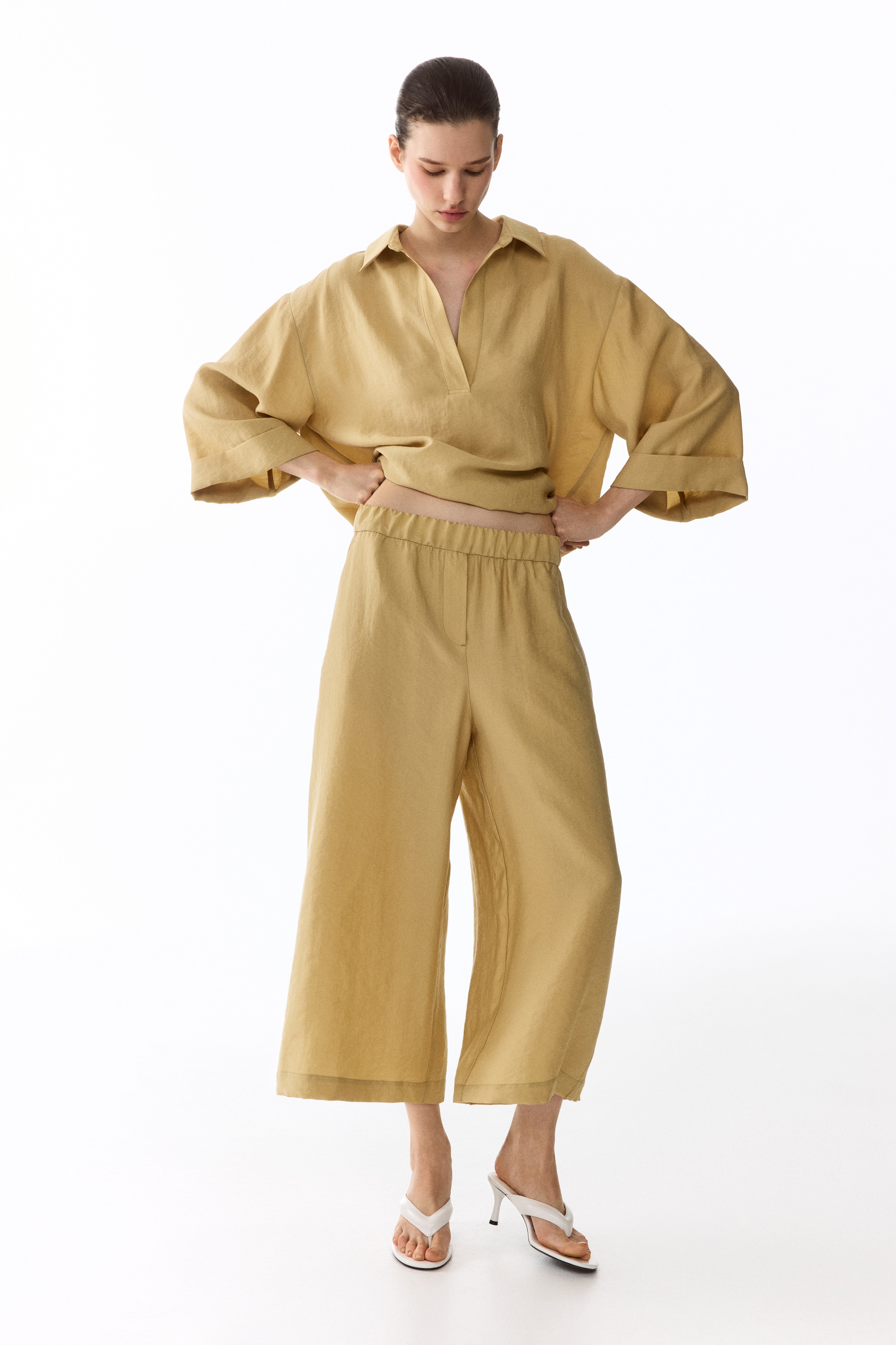 Rechte broek van lyocellmix - Beige