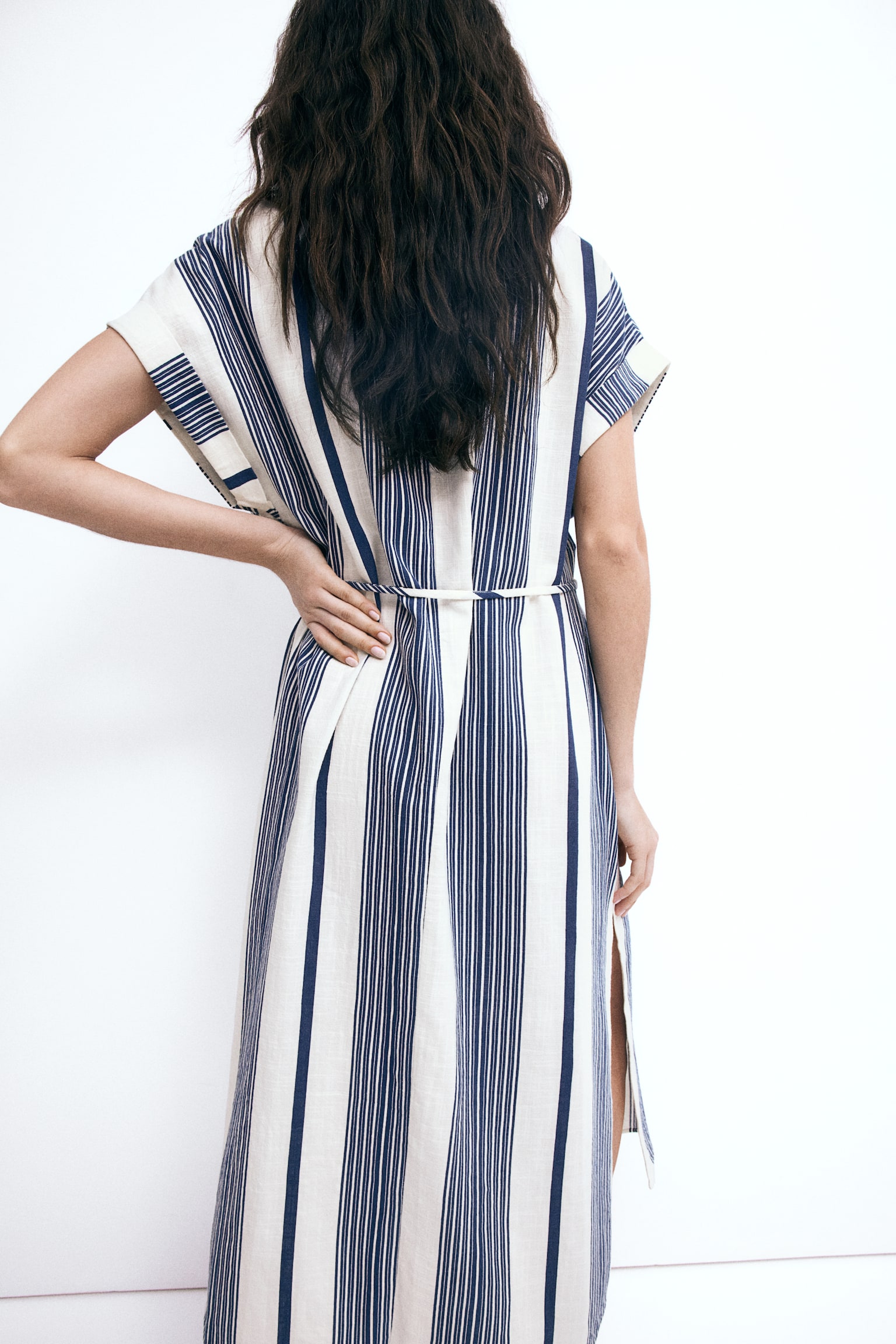 Button Front Crêpe Dress - White/Blue stripe/White/Red stripe - 3