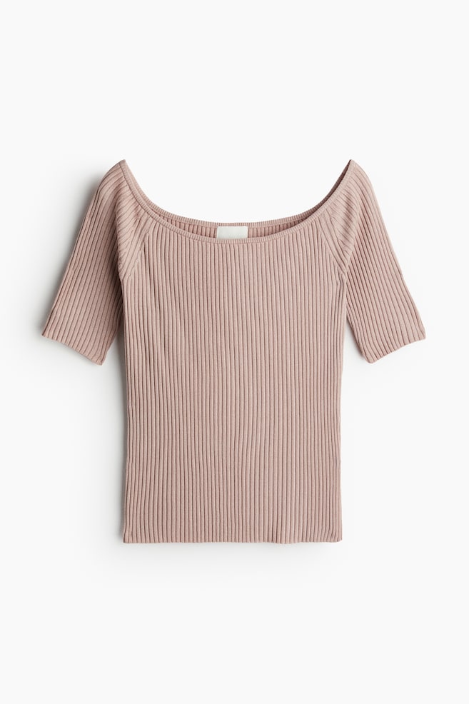 Rib-knit off-the-shoulder top - Dusty pink/White - 1