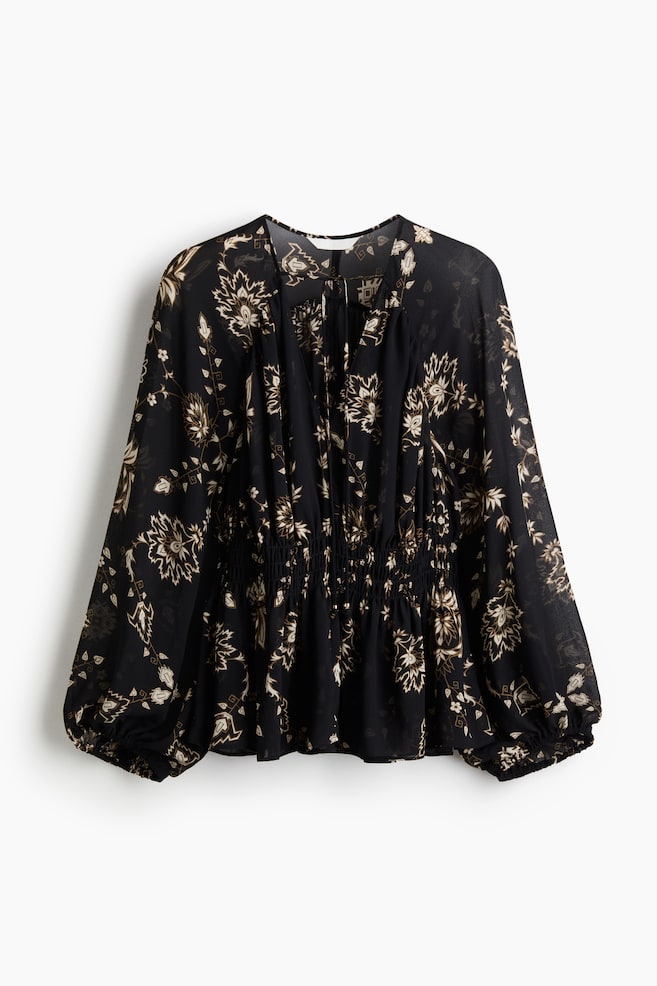 Camicetta con smock - Nero/fantasia/Verde oliva - 1