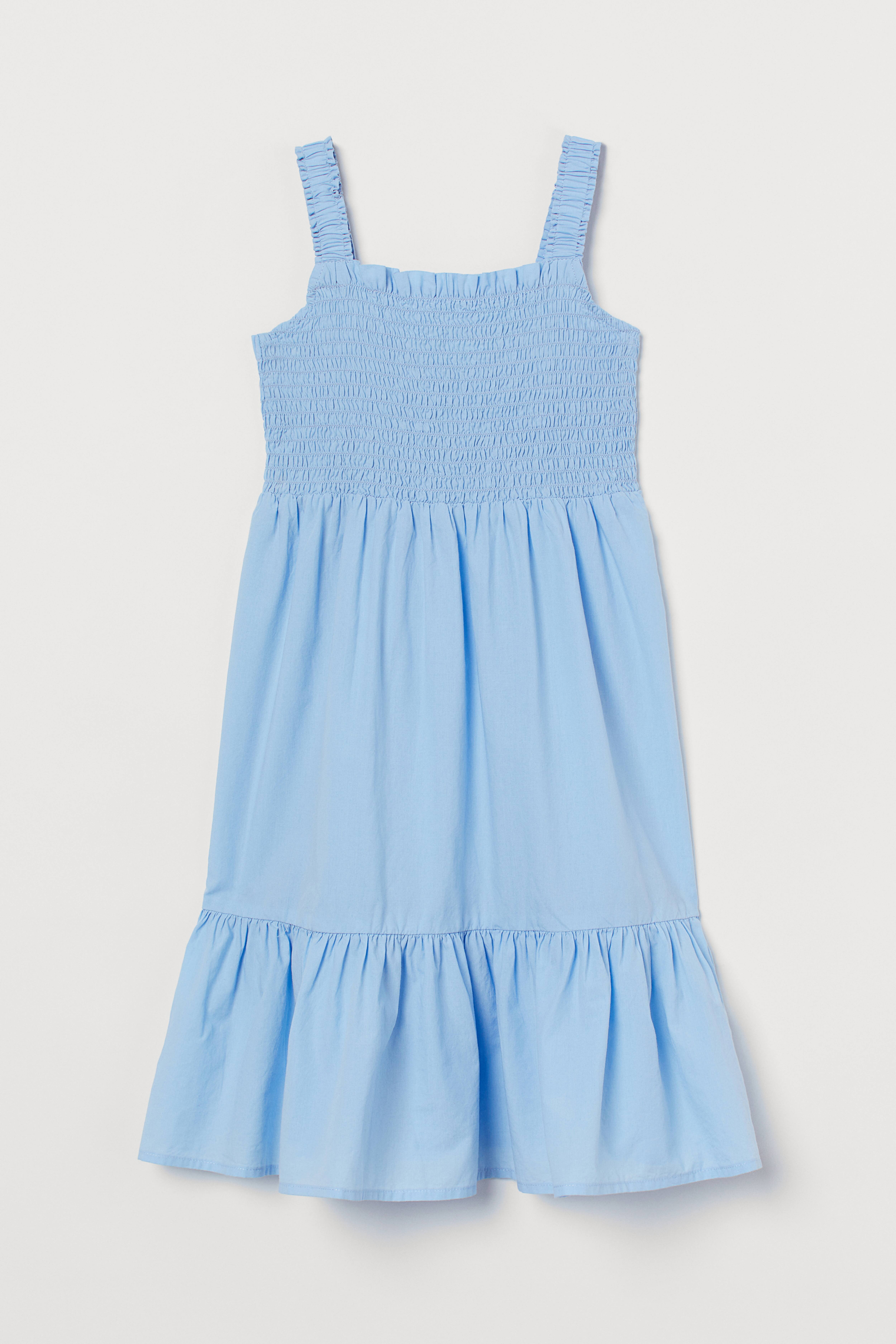 Smocked Cotton Dress - Square Neckline - Sleeveless - Light blue - Kids |  H&M US