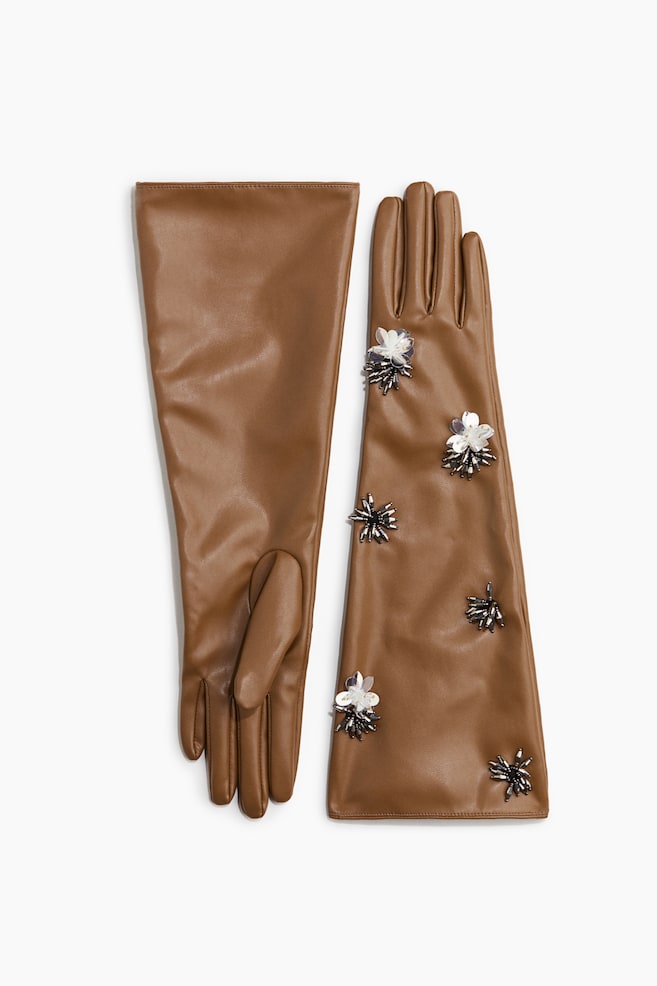 Appliquéd gloves - Brown - 1