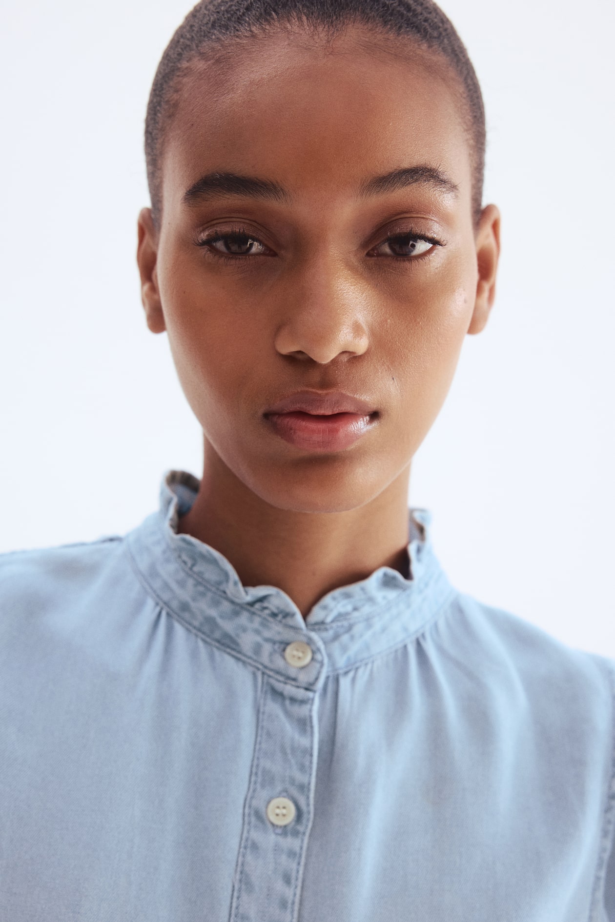 Ruffle-Trimmed Denim Blouse - image 4