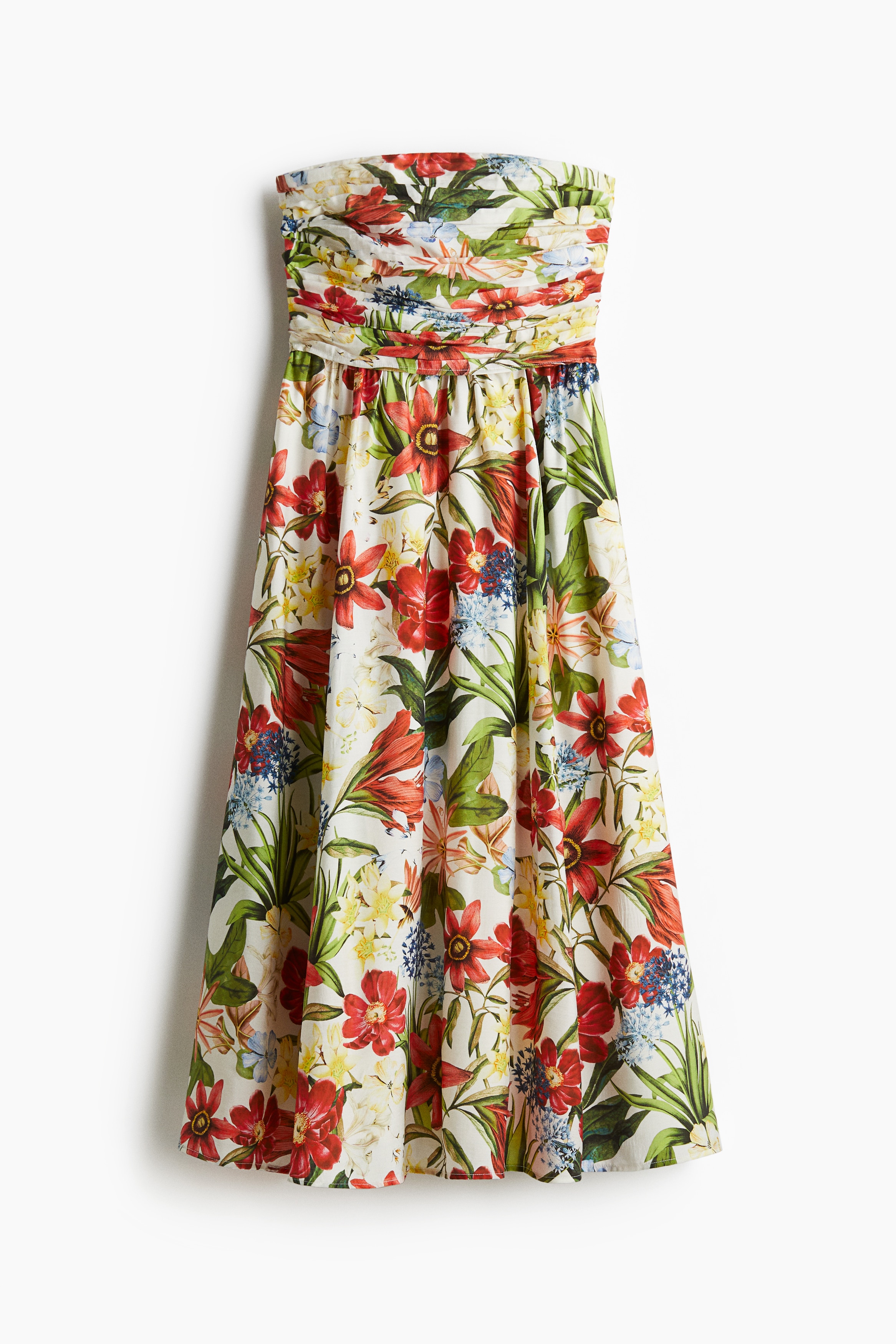 Pleated bandeau dress - Cream/Floral/Black/Floral
