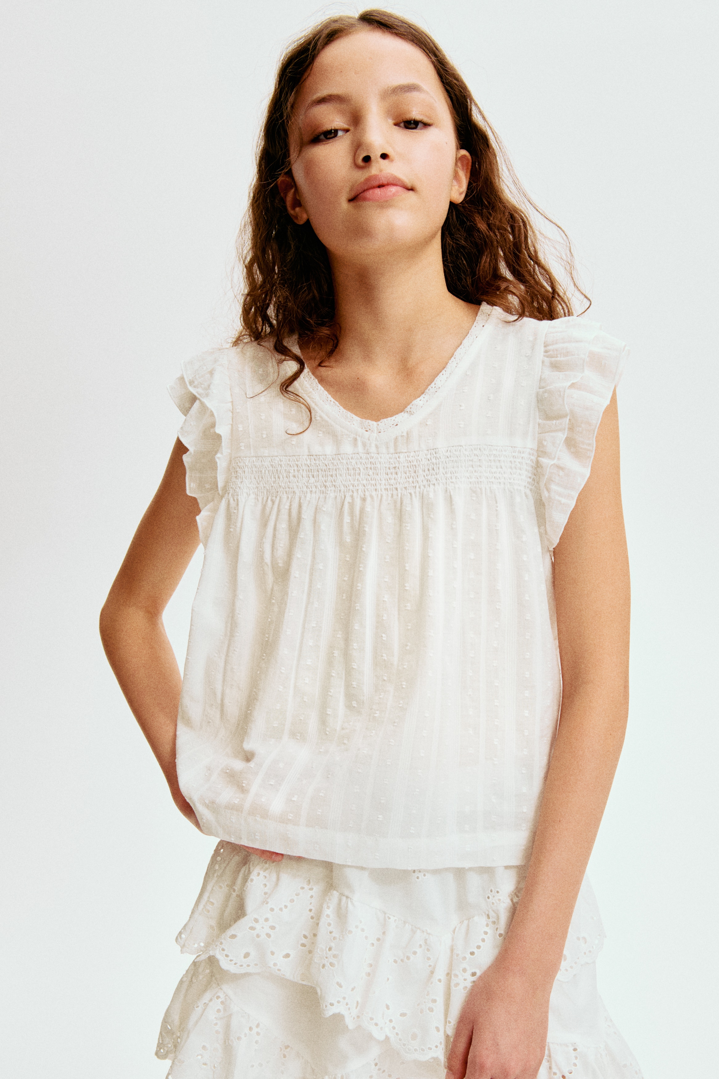 Bluză cu mâneci cu falduri - Alb