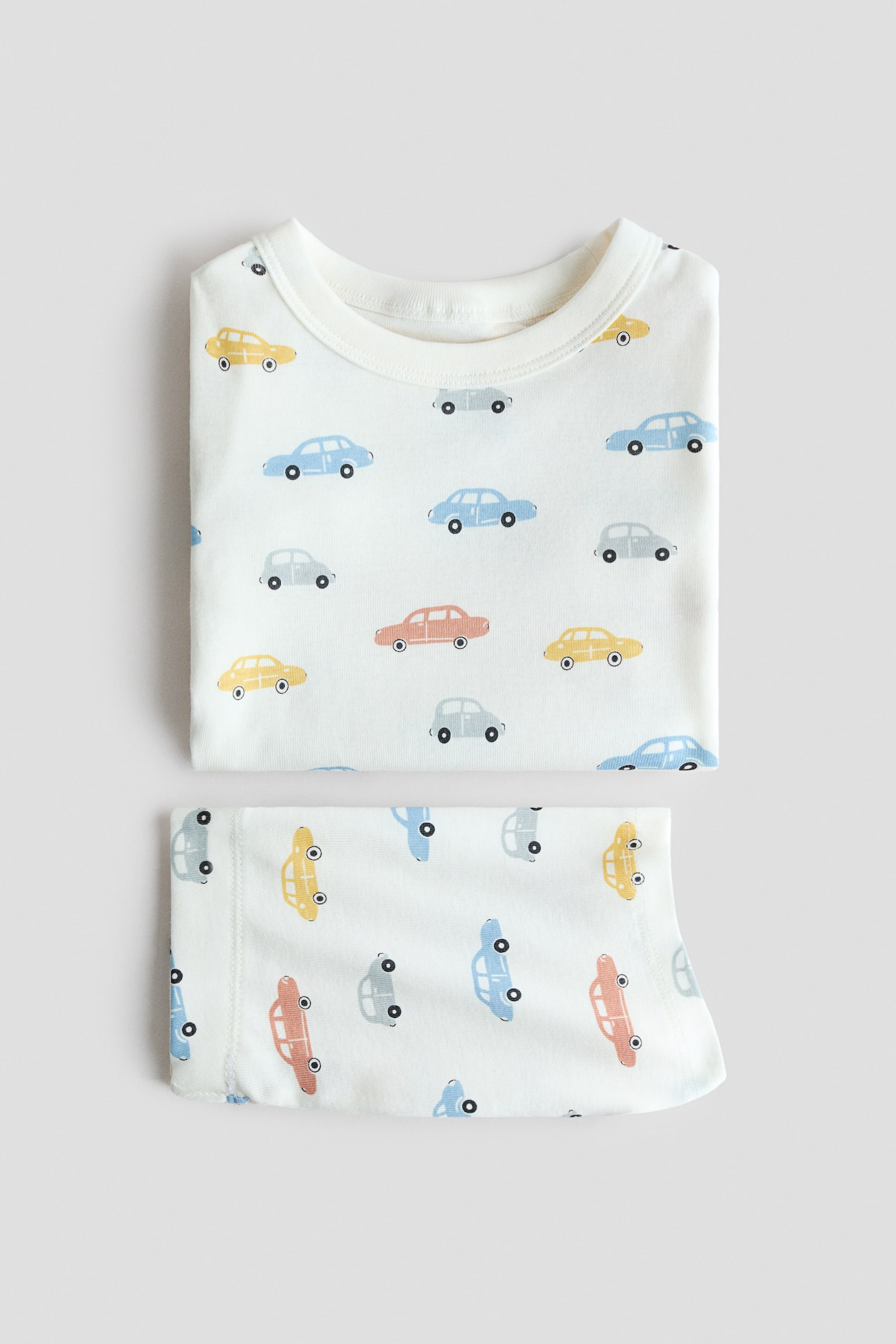 Snug Fit Cotton Jersey Pajamas - Cream/cars/Dark gray melange/dinosaurs - 2