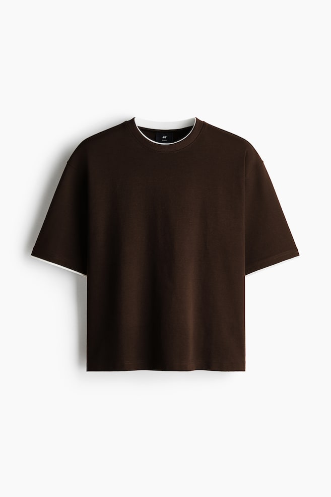 Relaxed Fit Boxy T-shirt - Dark brown/Navy blue - 1