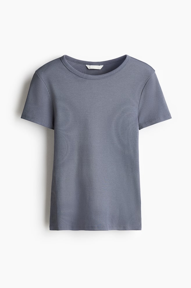 Ribbed T-shirt - Dark grey/Grey marl/Dark mole/Navy blue/Light turquoise/Dark grey/Light dusty pink/Blue/Grey marl/Black/White/Light beige/White/Striped/Dark grey/Dusty purple - 1