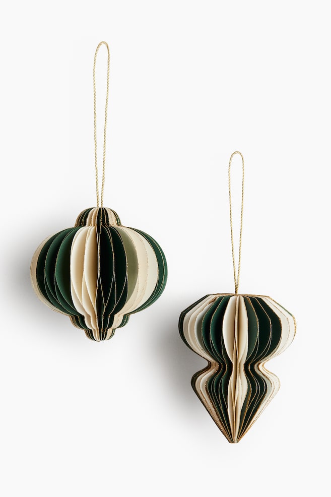 2-pack paper Christmas decorations - Green/Striped/Light beige/Green - 1