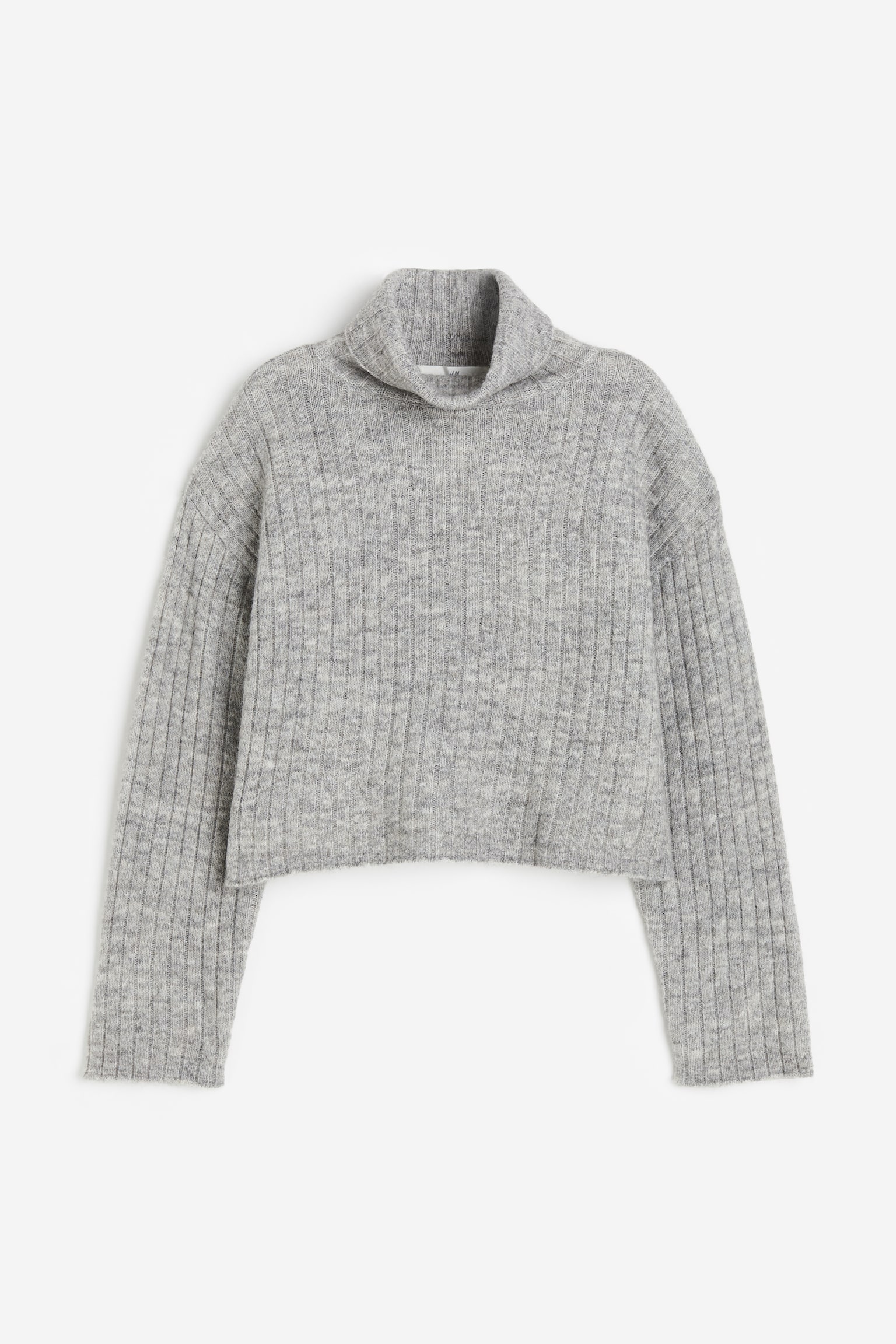 High Neck Sweater - Light grey marle/Cream - 1