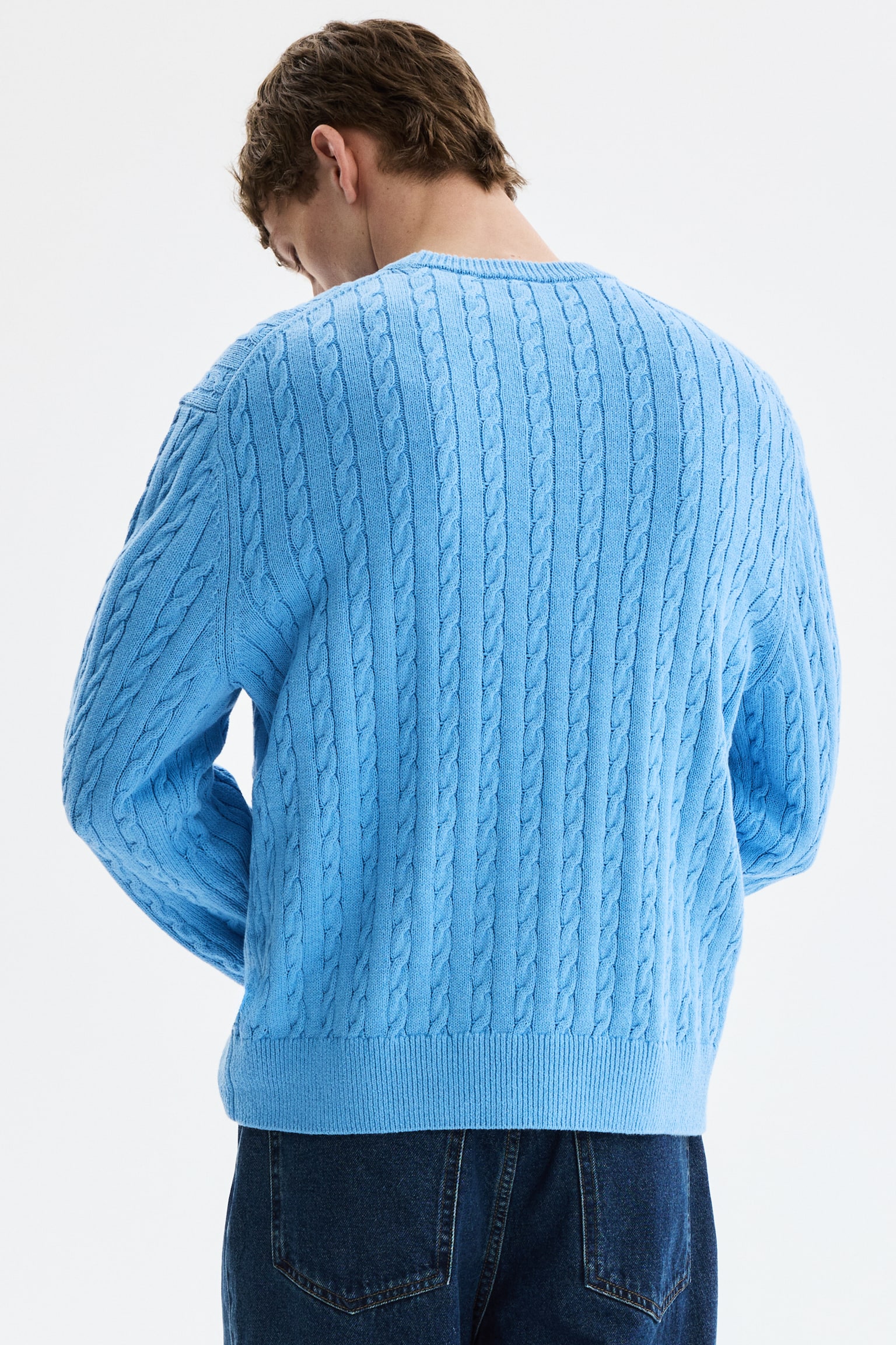 Regular Fit Cable-knit jumper - Light blue/Green/Navy blue - 5