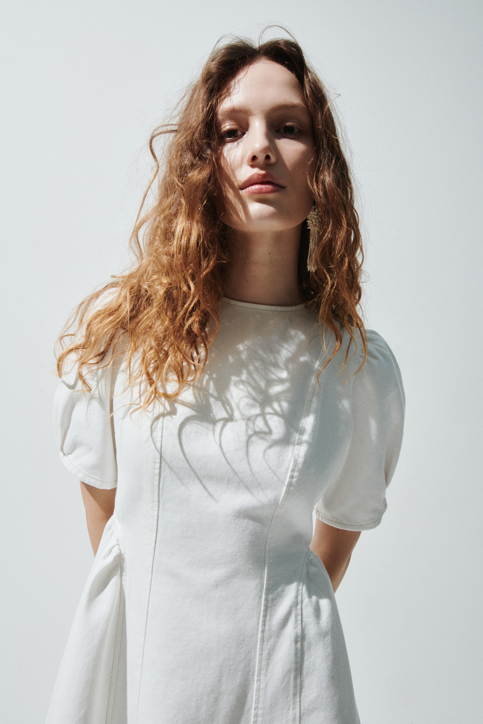 Εβαζέ τζιν φόρεμα - Κρεμ/Μπλε denim - 4