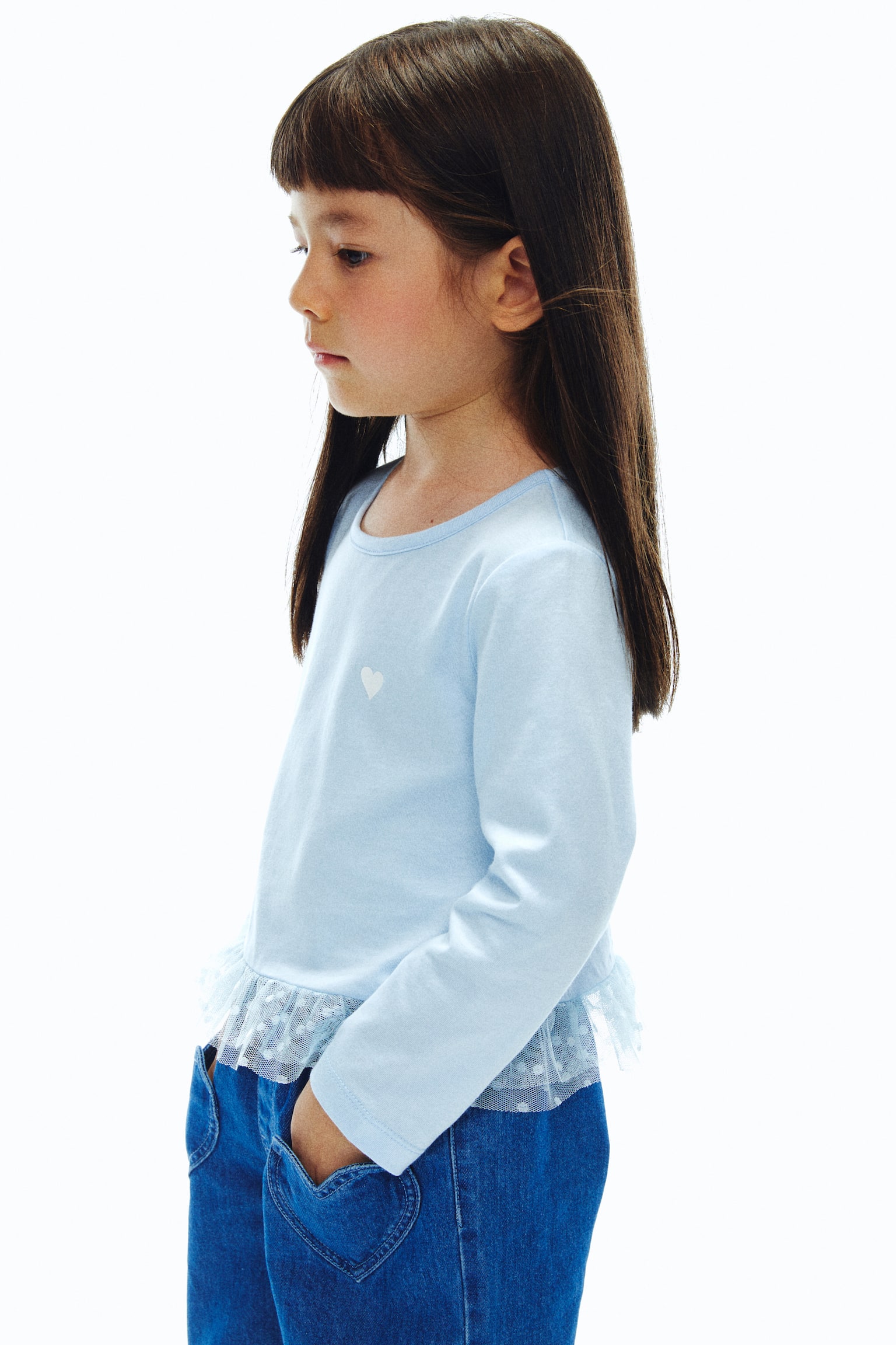 튤 프릴 코튼 탑 - 라이트 블루/하트/화이트/블랙 스트라이프/화이트/하트 - 3