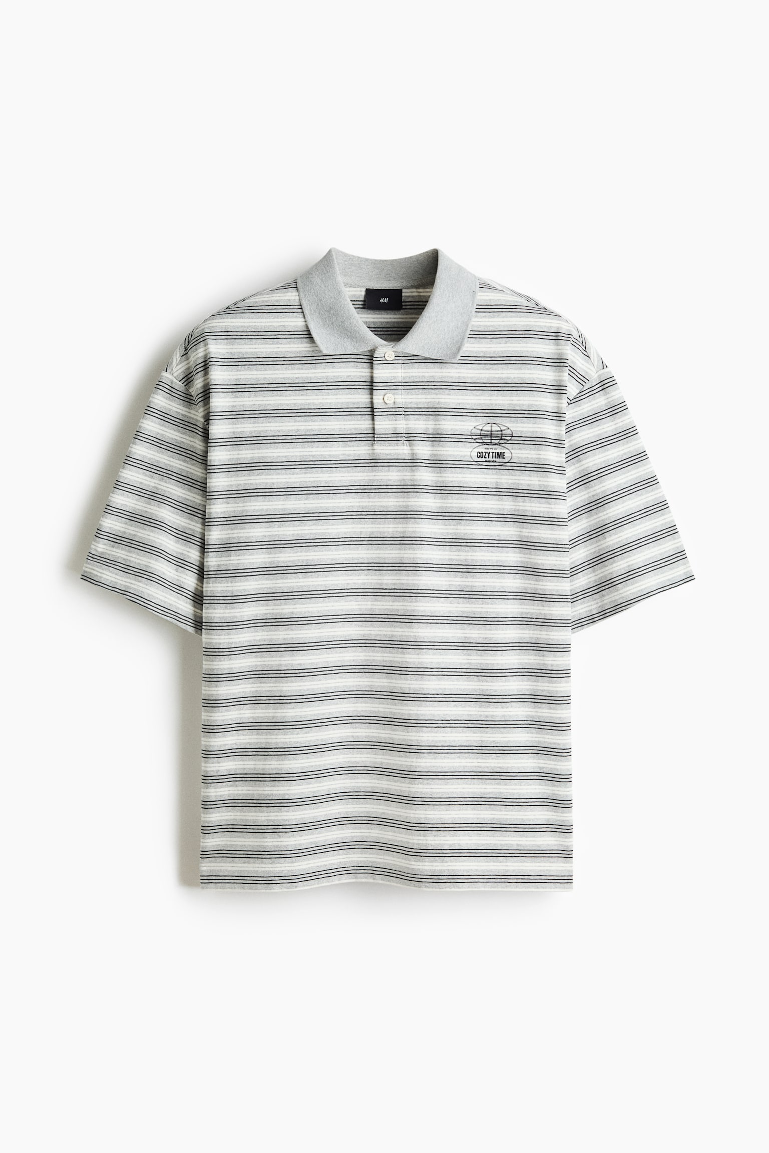 Loose Fit Cotton polo shirt - Light grey marl/Striped/Black/Striped - 1