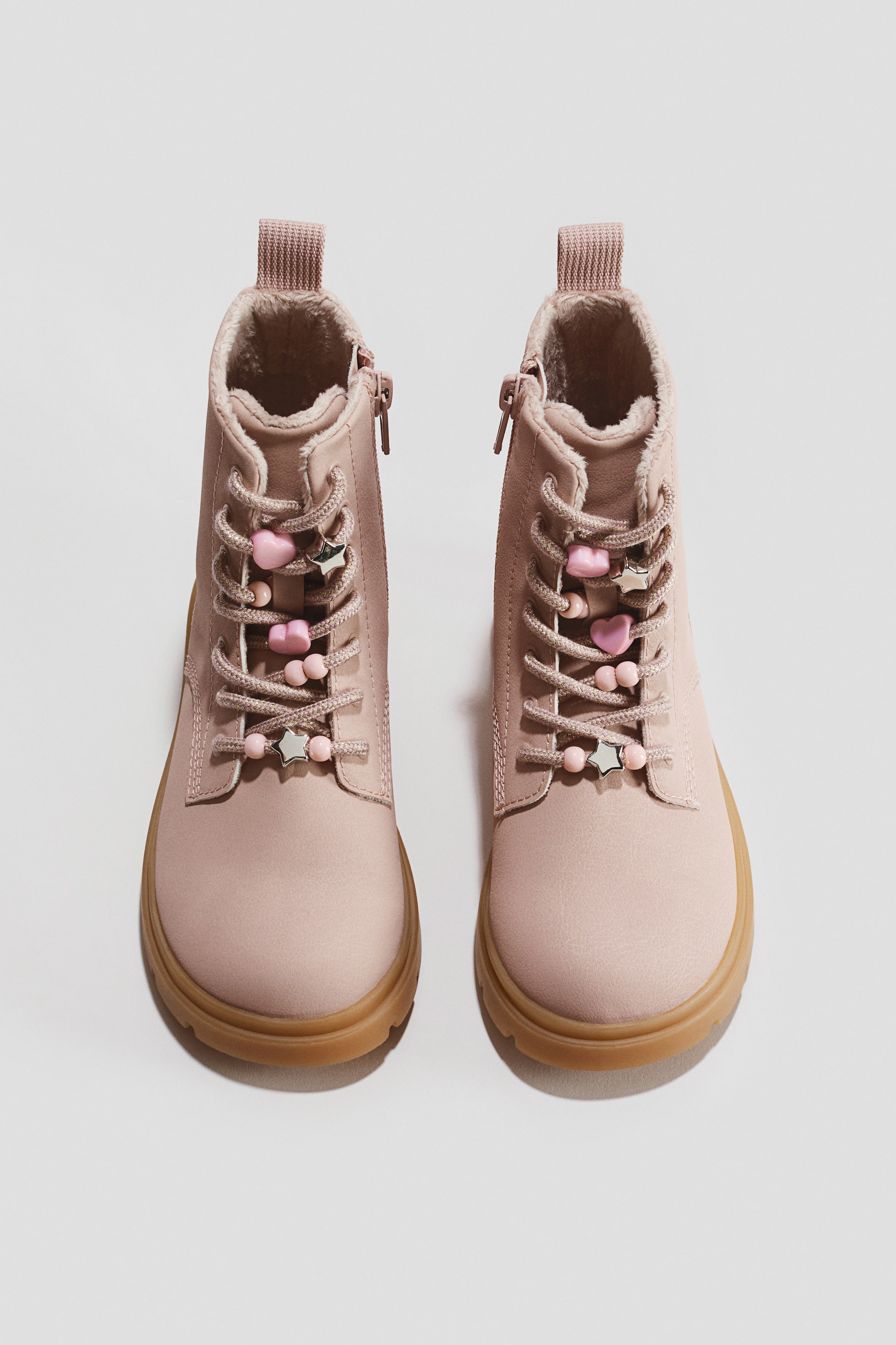View larger image: Beaded warm-lined lace-up boots - Light dusty pink/Hearts - Kids | H&M 1