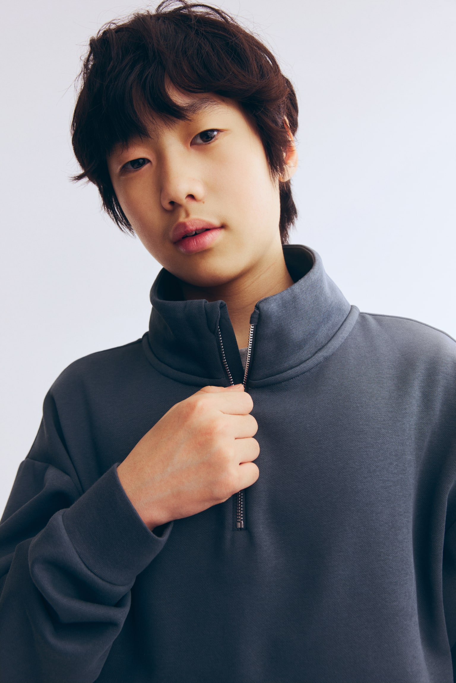 Sweat à col zippé - Gris foncé/Gris clair chiné - 5