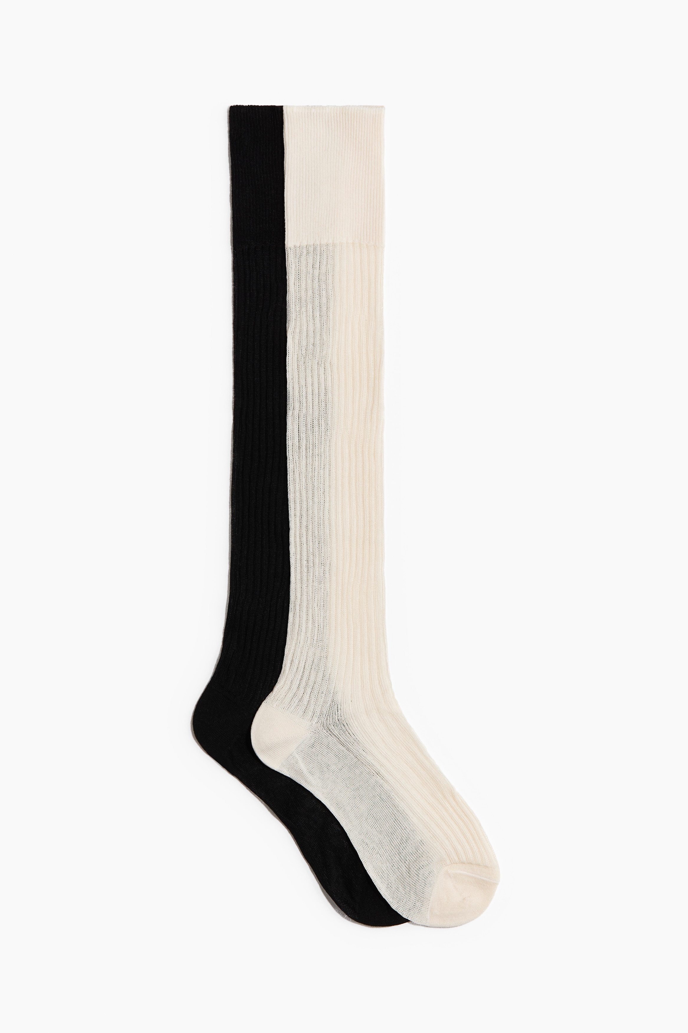 2-pack rib-knit knee socks - Black/Cream