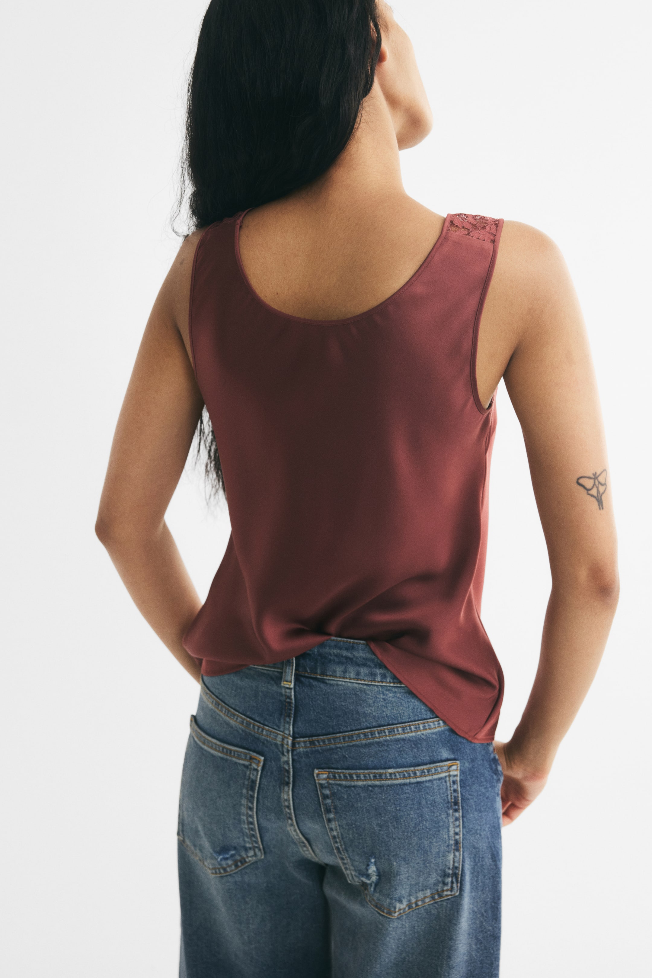 Lace-Inset Satin Top