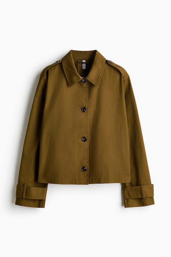 Veste façon trench en coton - Vert kaki foncé/Beige/Beige foncé - 1