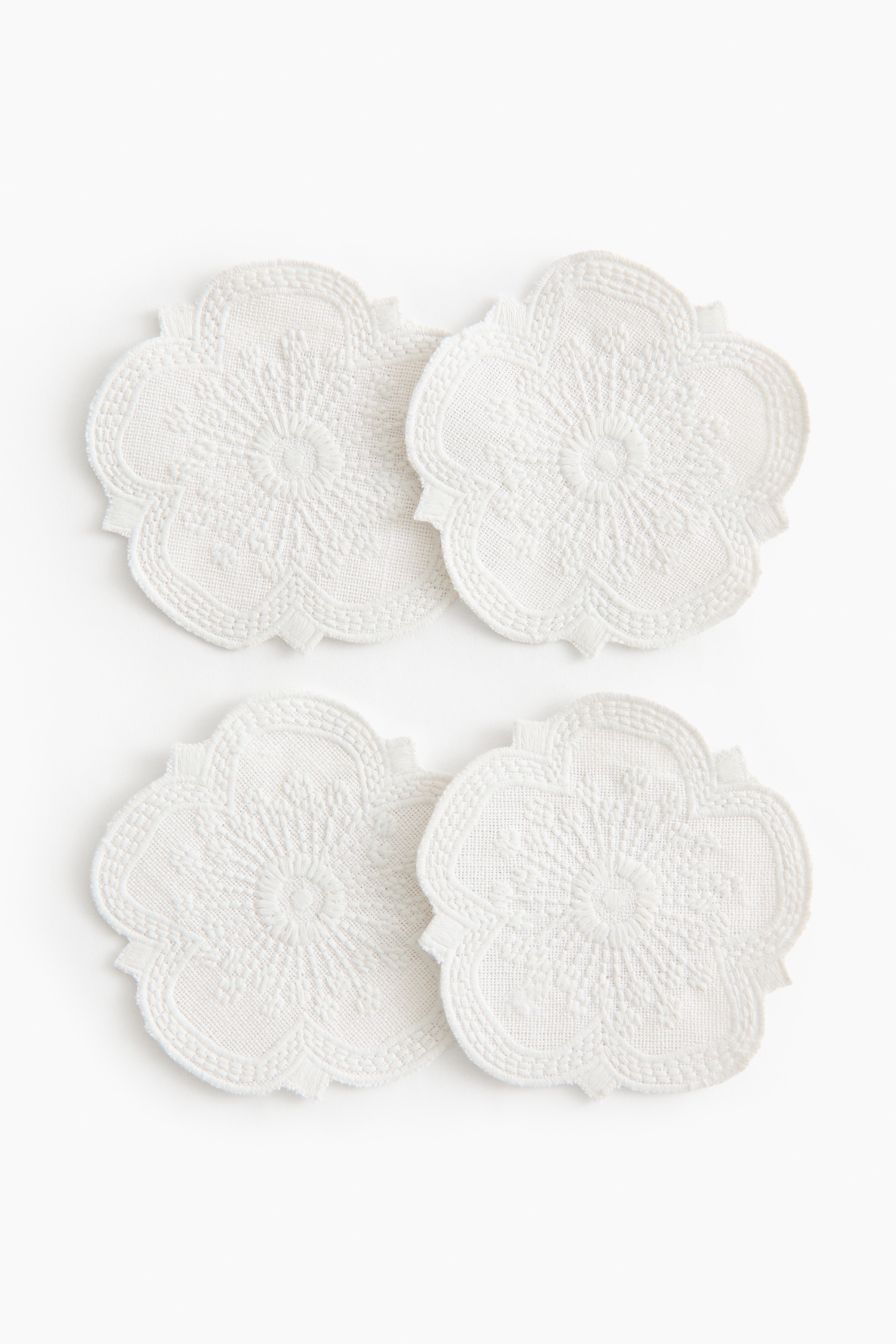 4-pack embroidery-detail coasters - White