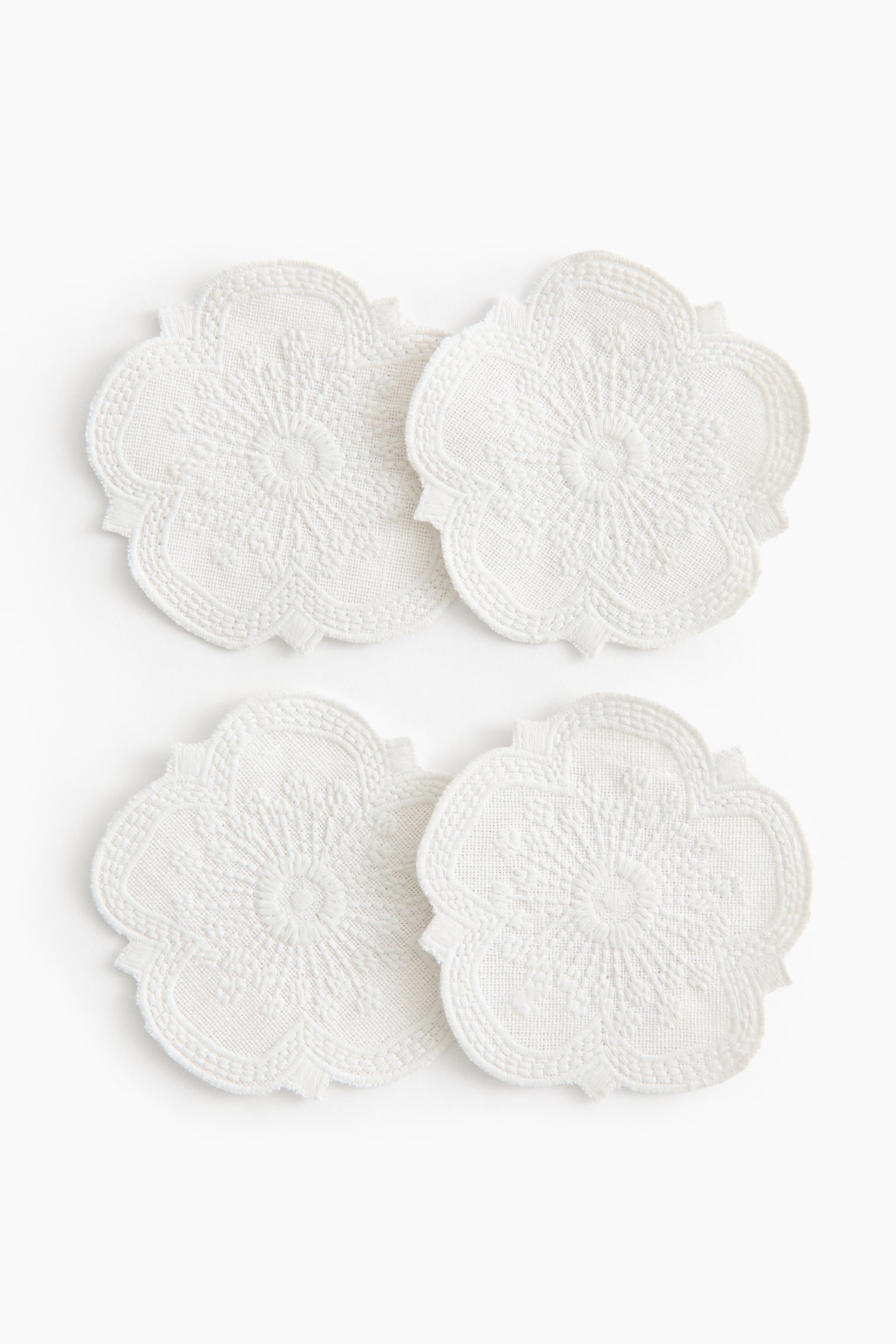 4-pack embroidery-detail coasters - White - 1