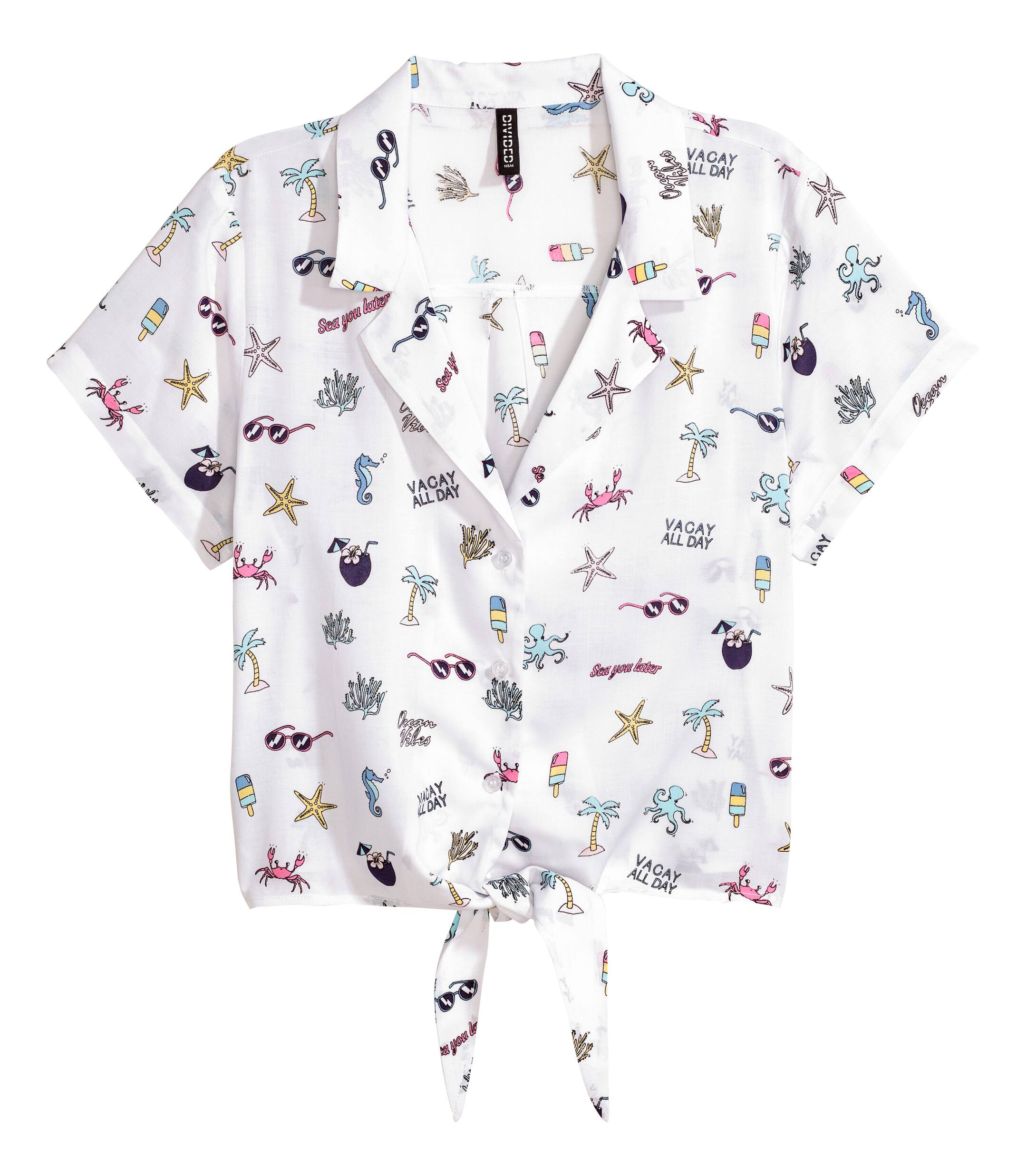 View larger image: Tie-front viscose blouse - White/Palms - Ladies | H&M GB 1