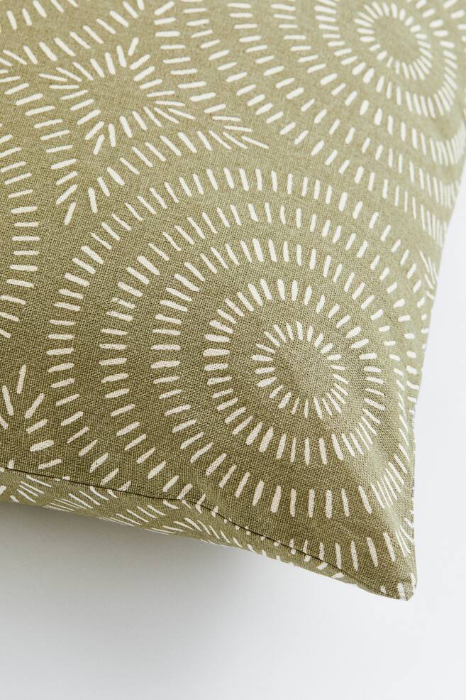 Patterned cotton cushion cover - Light khaki green/Patterned/White/Patterned - 2