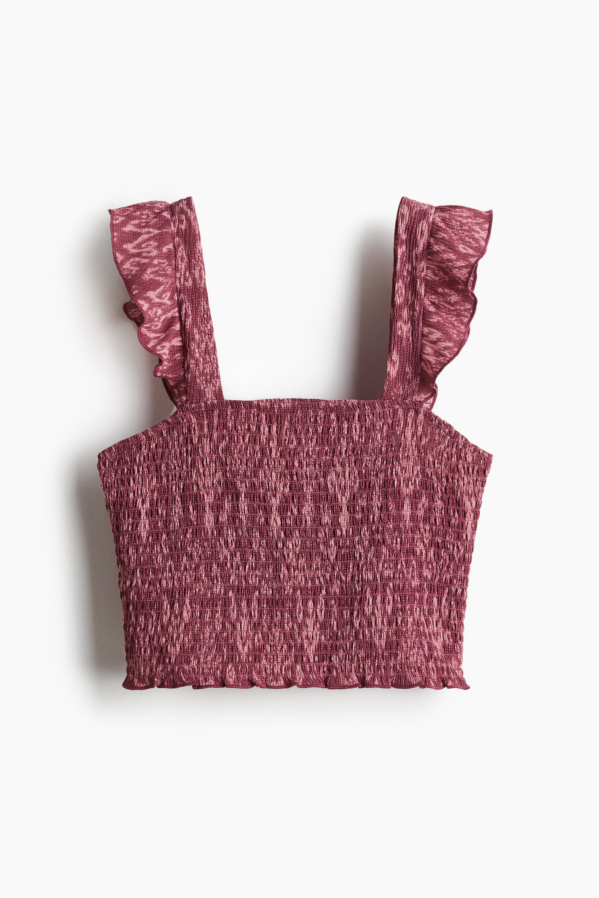 Smocksyet croptop - Mørk rosa/Mønstret/Hvid/Sort