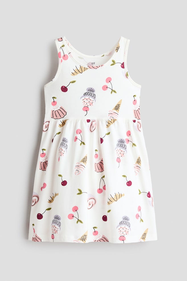 Printed Cotton Dress - White/ice cream/Pink/cherries/Dusty pink/floral/Pale purple/Unicorns/Light dusty pink/rabbits - 1
