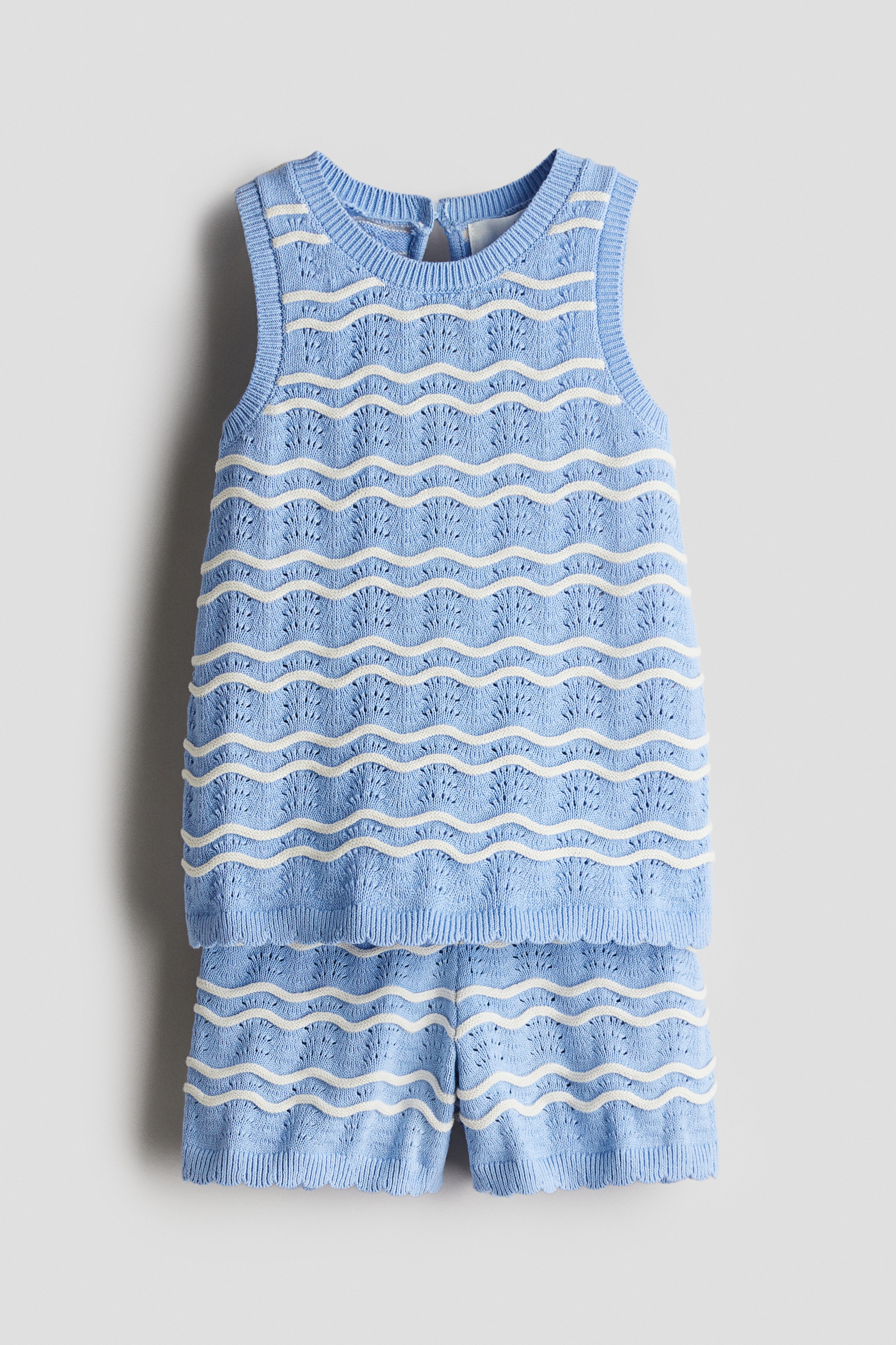 Ensemble 2 pièces en maille pointelle - Bleu clair/rayures blanches