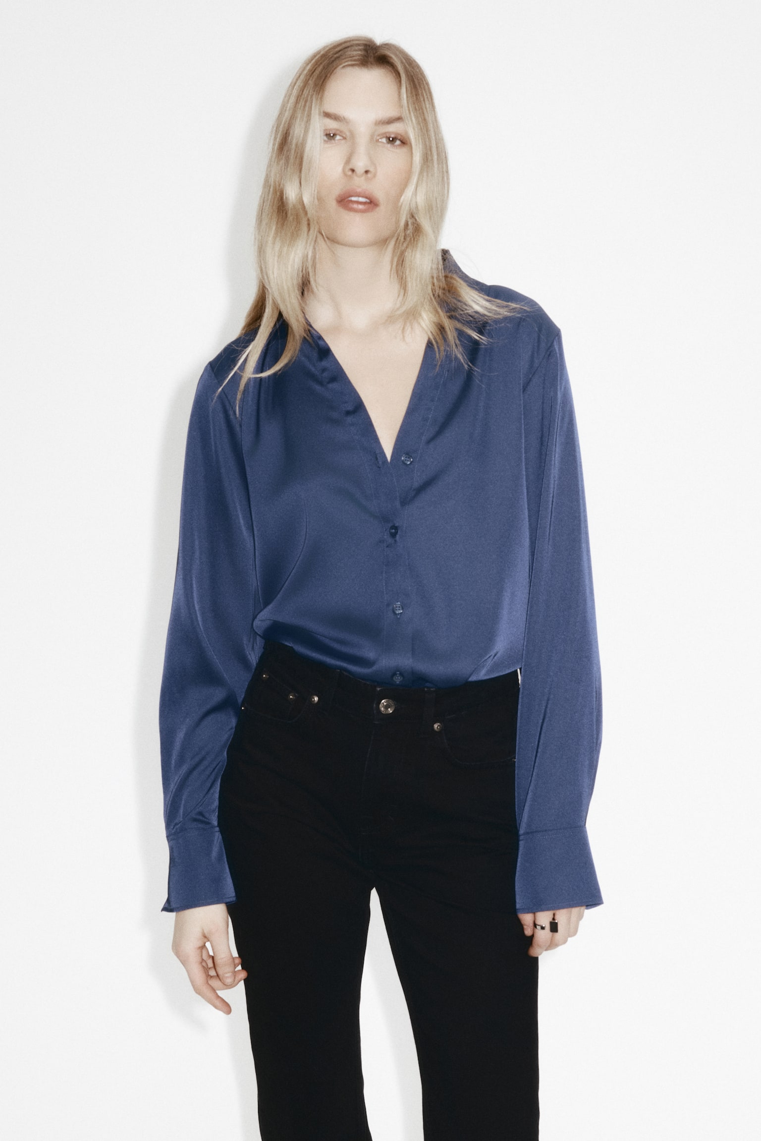 V-neck blouse - Dark blue/Black/Burgundy/Navy blue/Red/Mustard yellow/Cream - 1