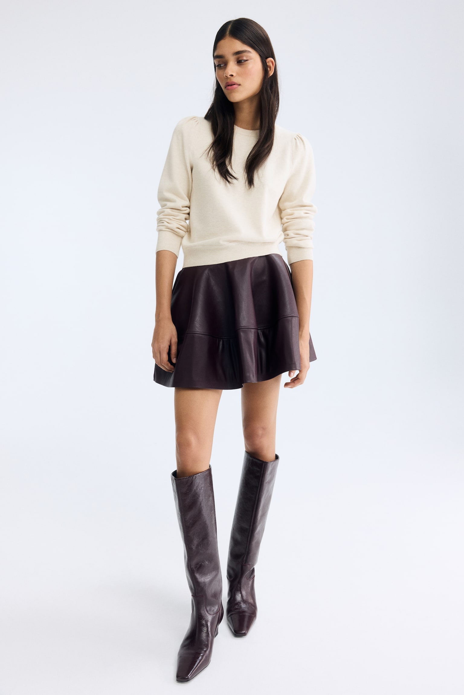 Svetr s nabíraným rukávem - Světle béžová/Námořnická modř/Světlá korálově růžová/Tmavě béžová - 1