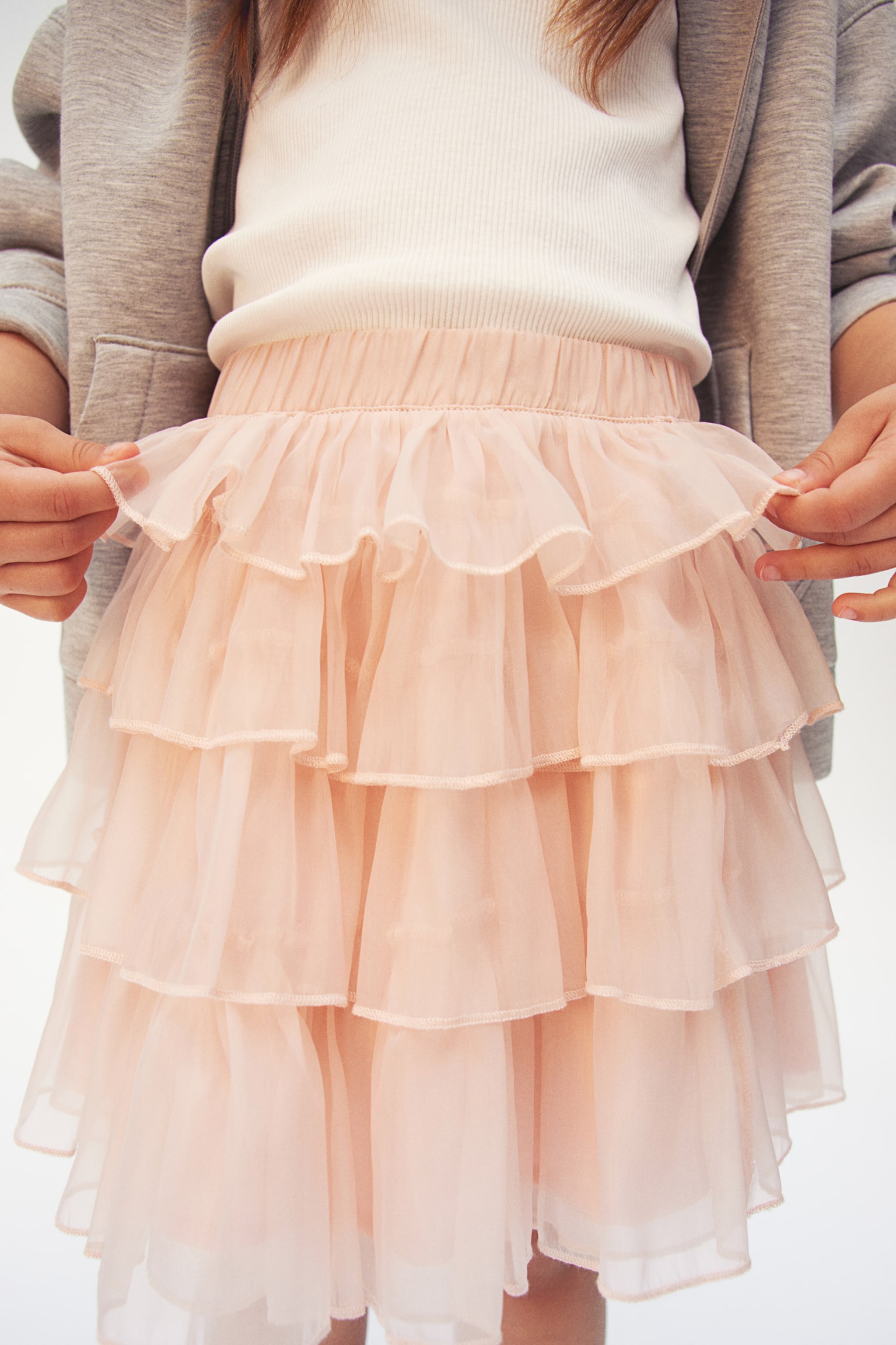 Flounced organza skirt - Light pink/Cream - 5