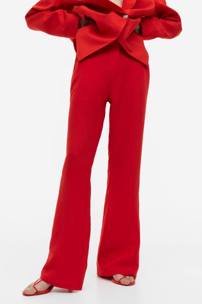 Rozszerzane spodnie z domieszką lnu - Czerwony/Morelowy - 5
