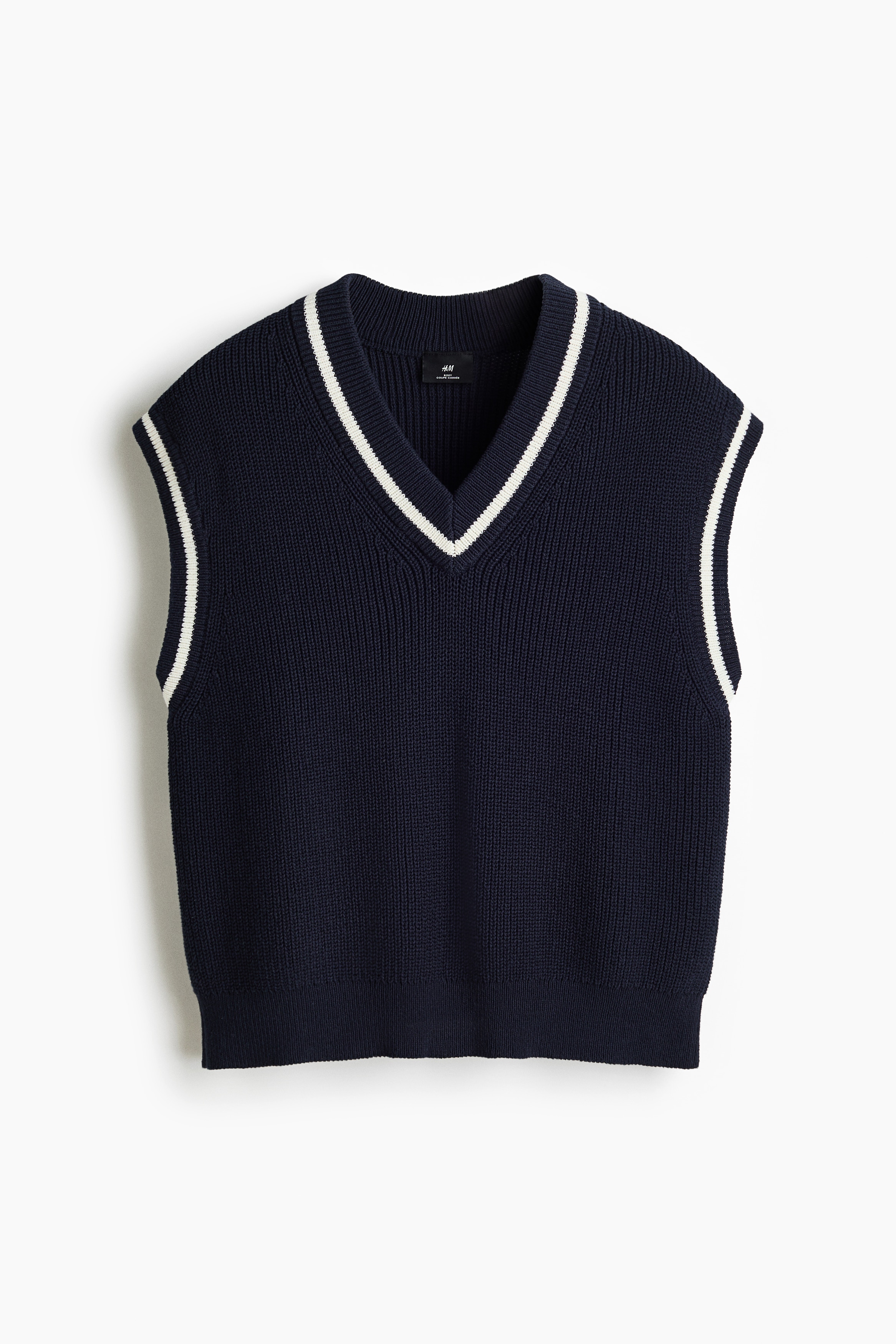 Loose-Fit Knit Sweater Vest - Navy blue/Cream