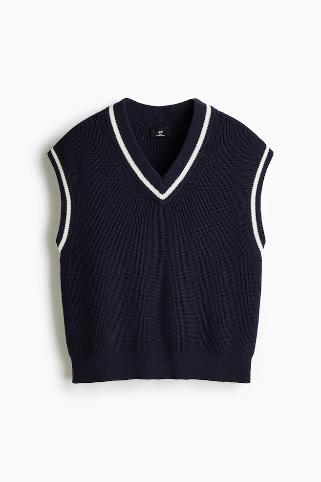 Loose-Fit Knit Sweater Vest - Navy blue/Cream - 1