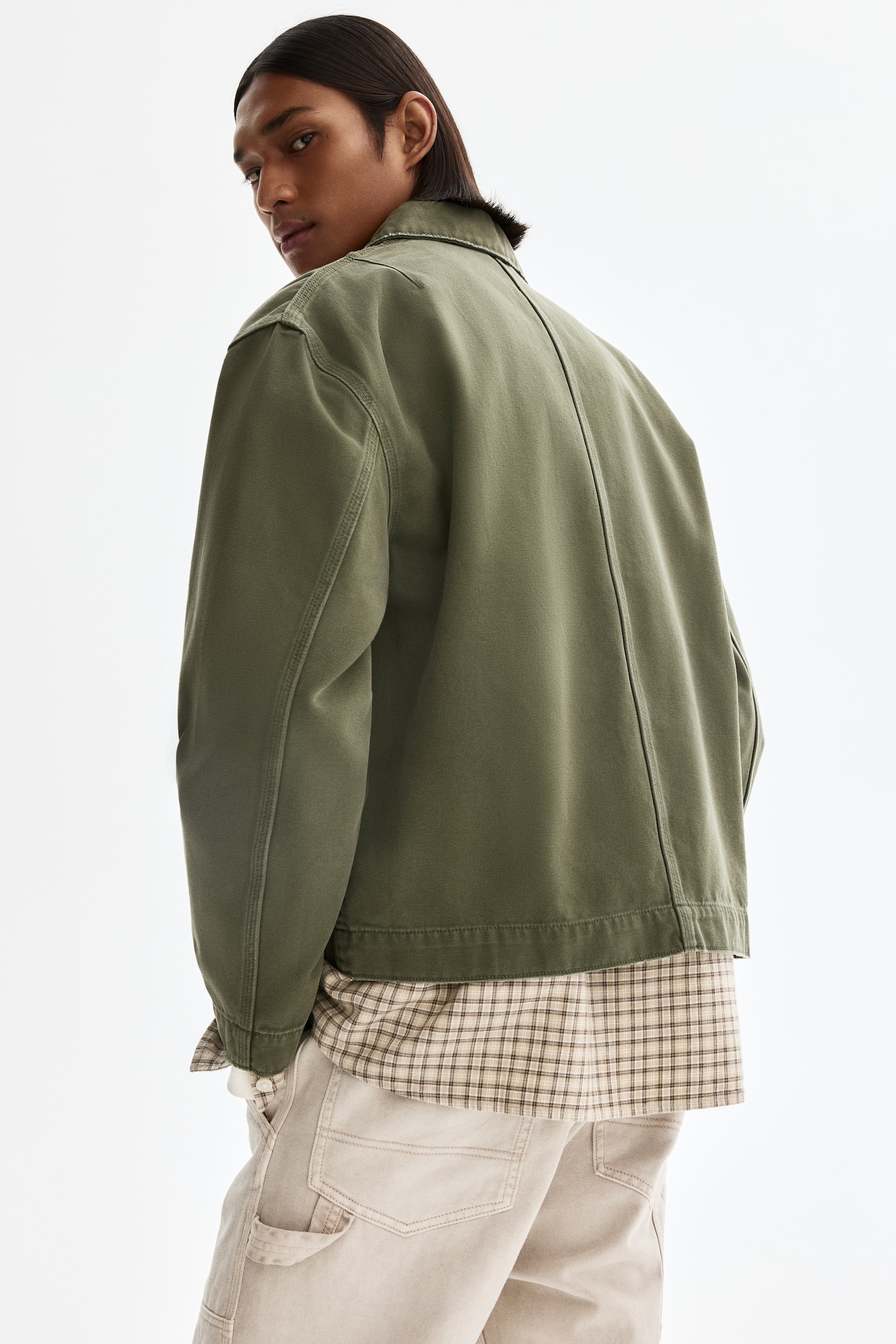 Collared jacket - Khaki green/Dark beige - 4