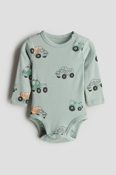 Long-sleeved Bodysuit - Round Neck - Long sleeve - Dusty green 