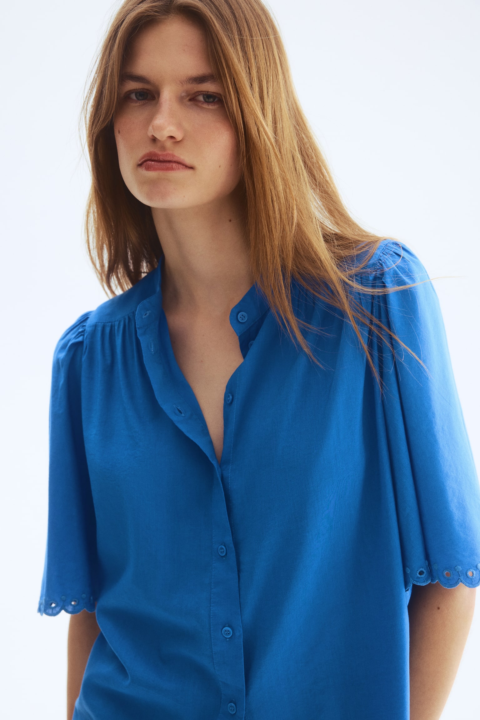 Bluse aus Baumwollgemisch - Blau/Blassgelb - 2