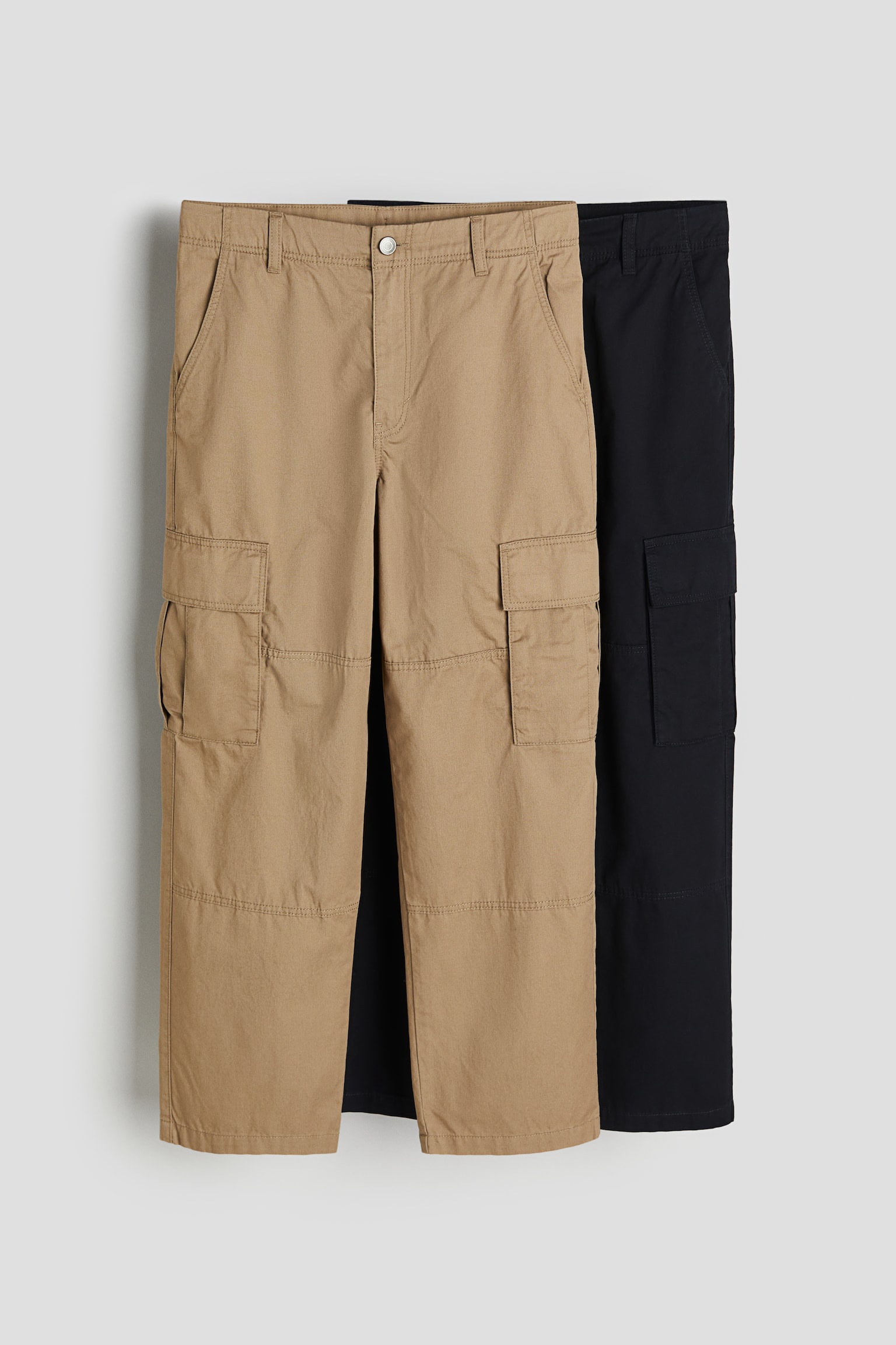 2-pack Cotton Cargo Pants - Beige/Black/Black/Light beige - 1