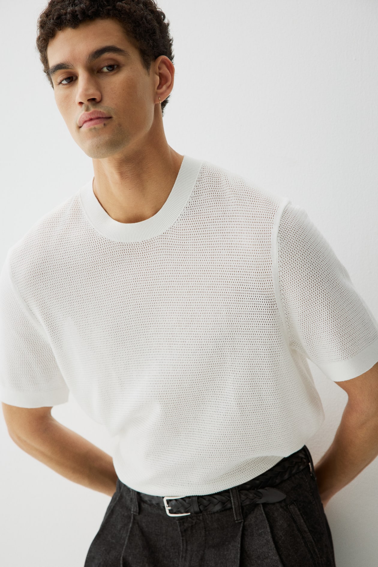 Regular Fit Hole-knit T-shirt White Men H&M IN