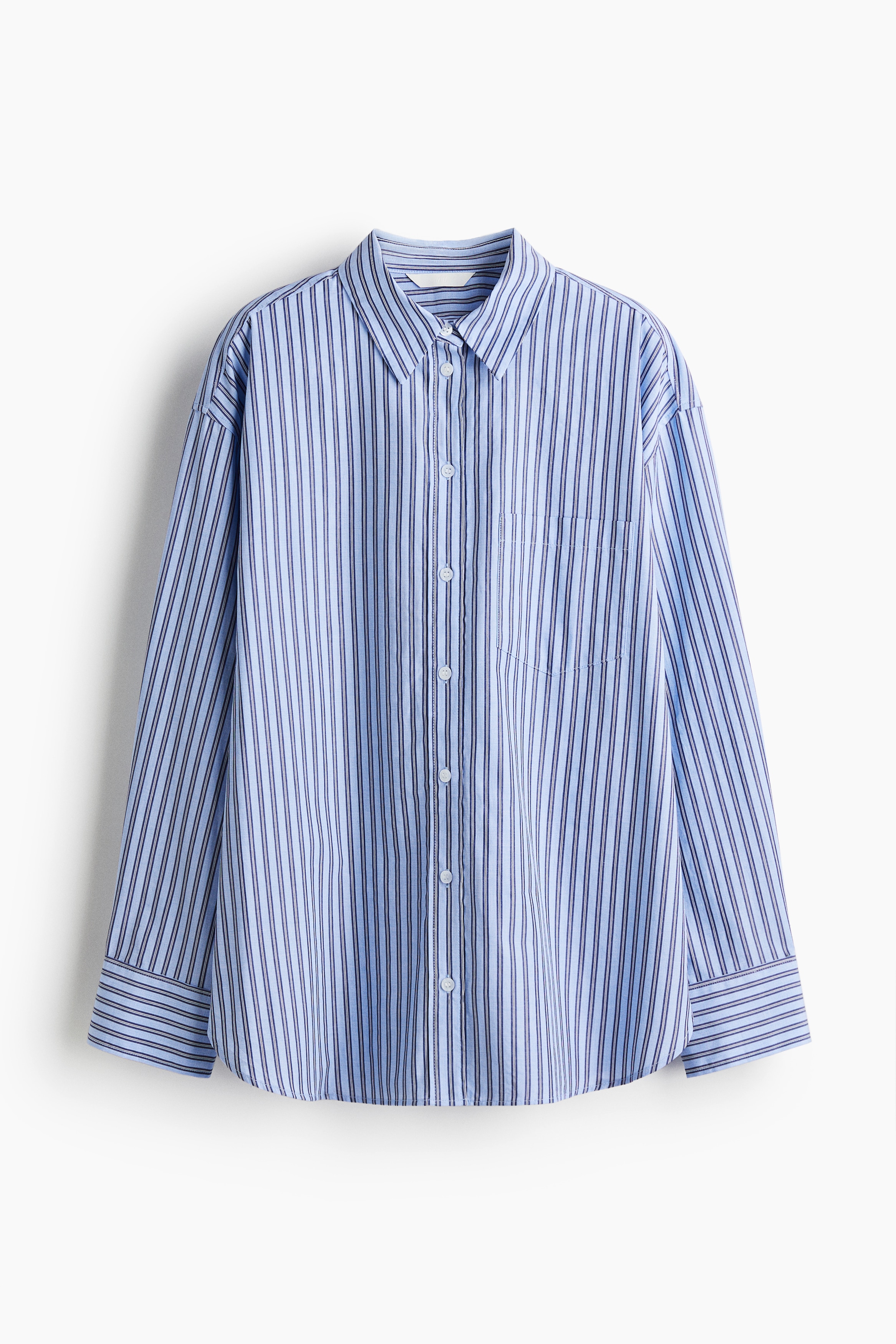 Camicia oversize in popeline di cotone - Blu/righe/Blu/bianco righe