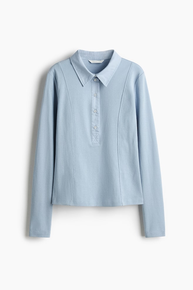 Fitted polo shirt - Light blue/White/Beige - 1