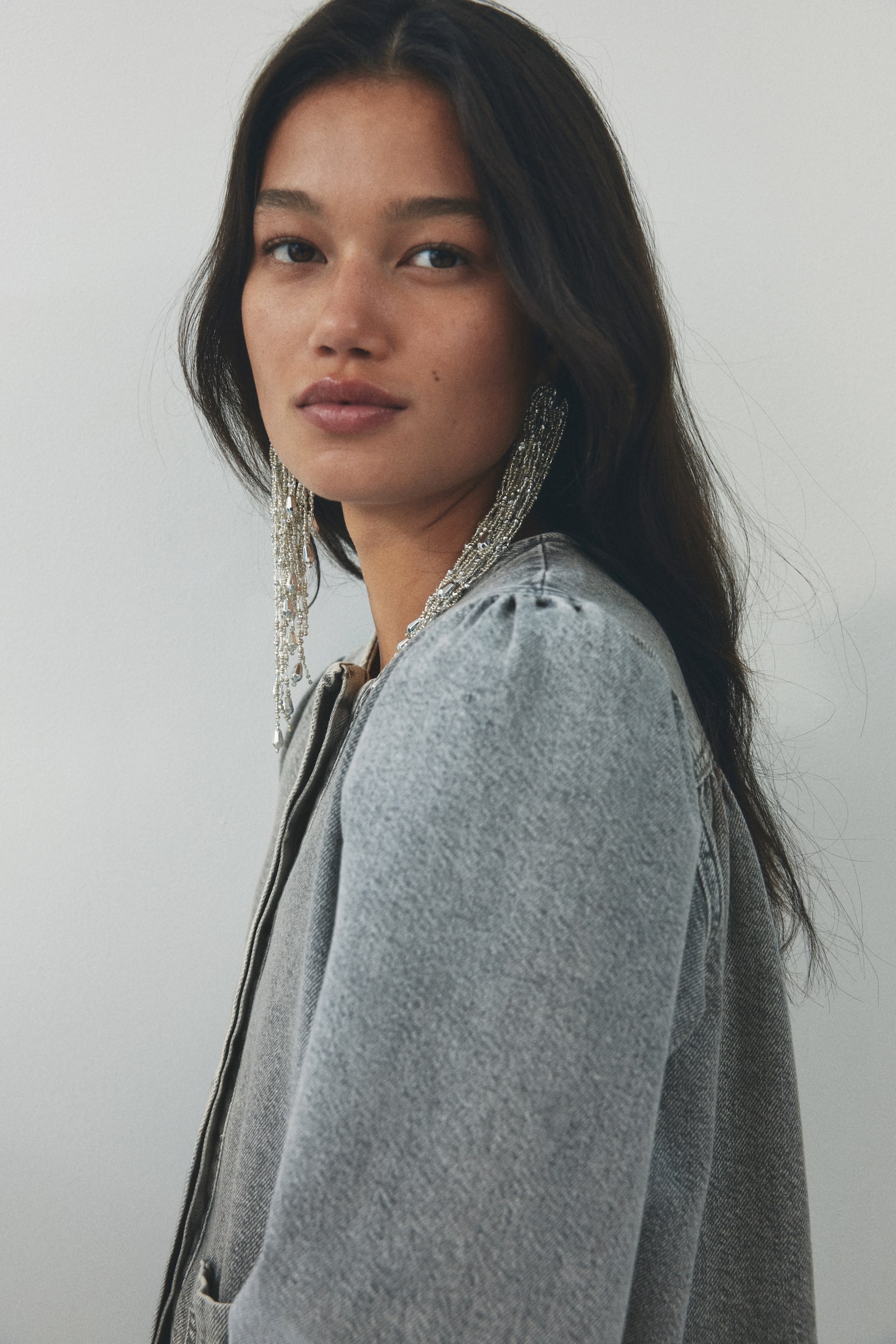 Puff-sleeved denim jacket - Washed grey/Light denim blue - 7