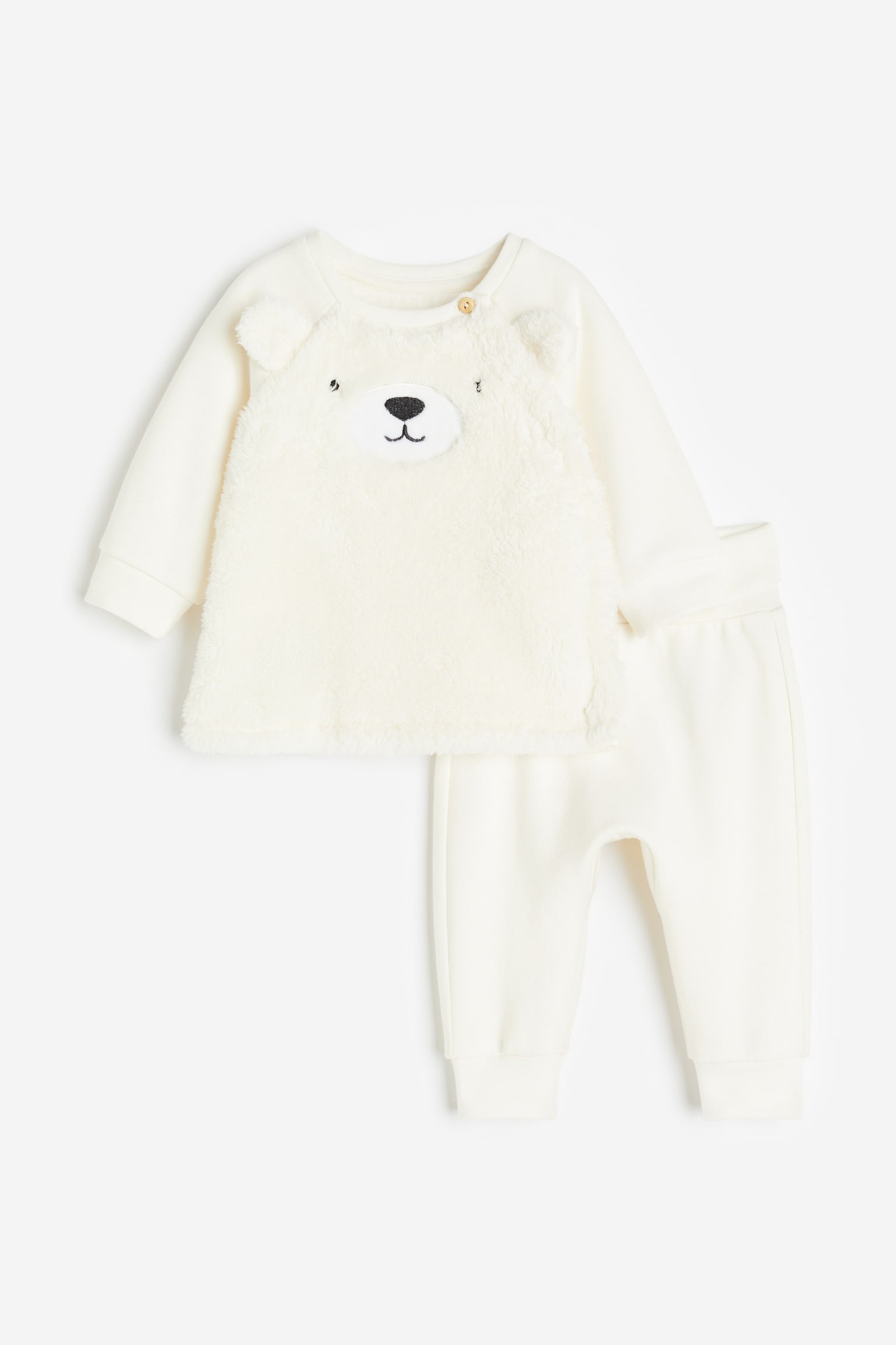 2-piece Cotton Sweat Set - Natural white/Bear/Light beige/Floral/Light beige marle/Bear/Light green/Rabbit/Beige/Dog/Light beige marle/Light beige marle/Teddy Bear/Red/My First Holiday - 1