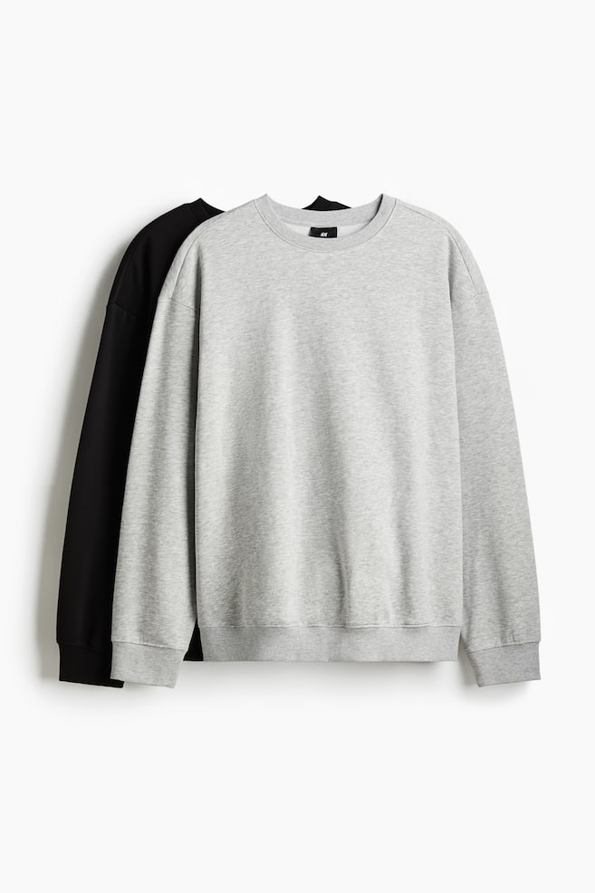 2-pack Loose Fit Sweatshirts - Light gray melange/black/Beige/forest green - 1